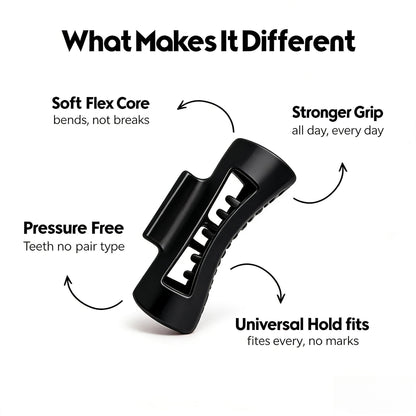 Unsnappable silicone hair clip showing flexible bendable material for women