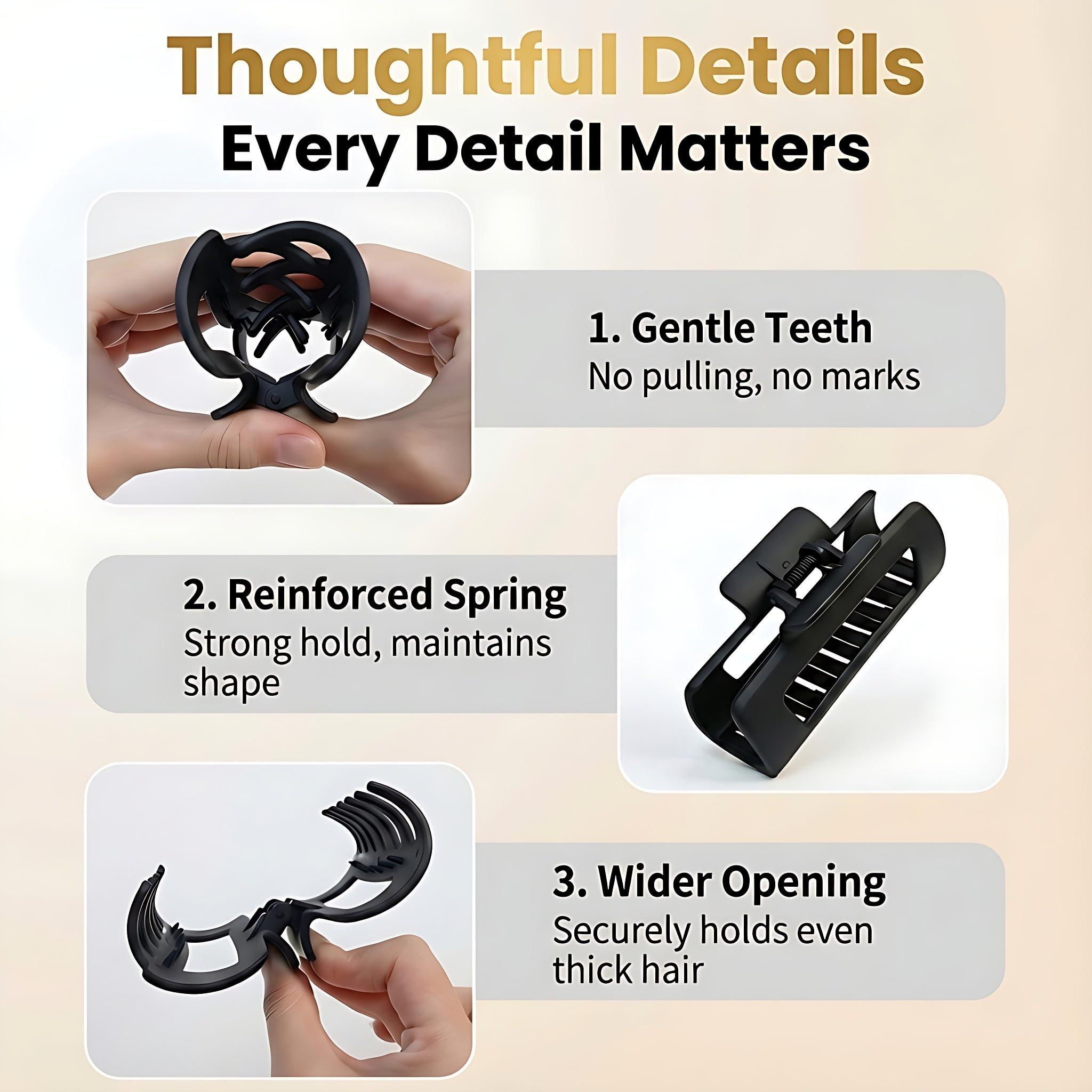 Durable matte black Korean inspired butterfly hair clutch close up detail