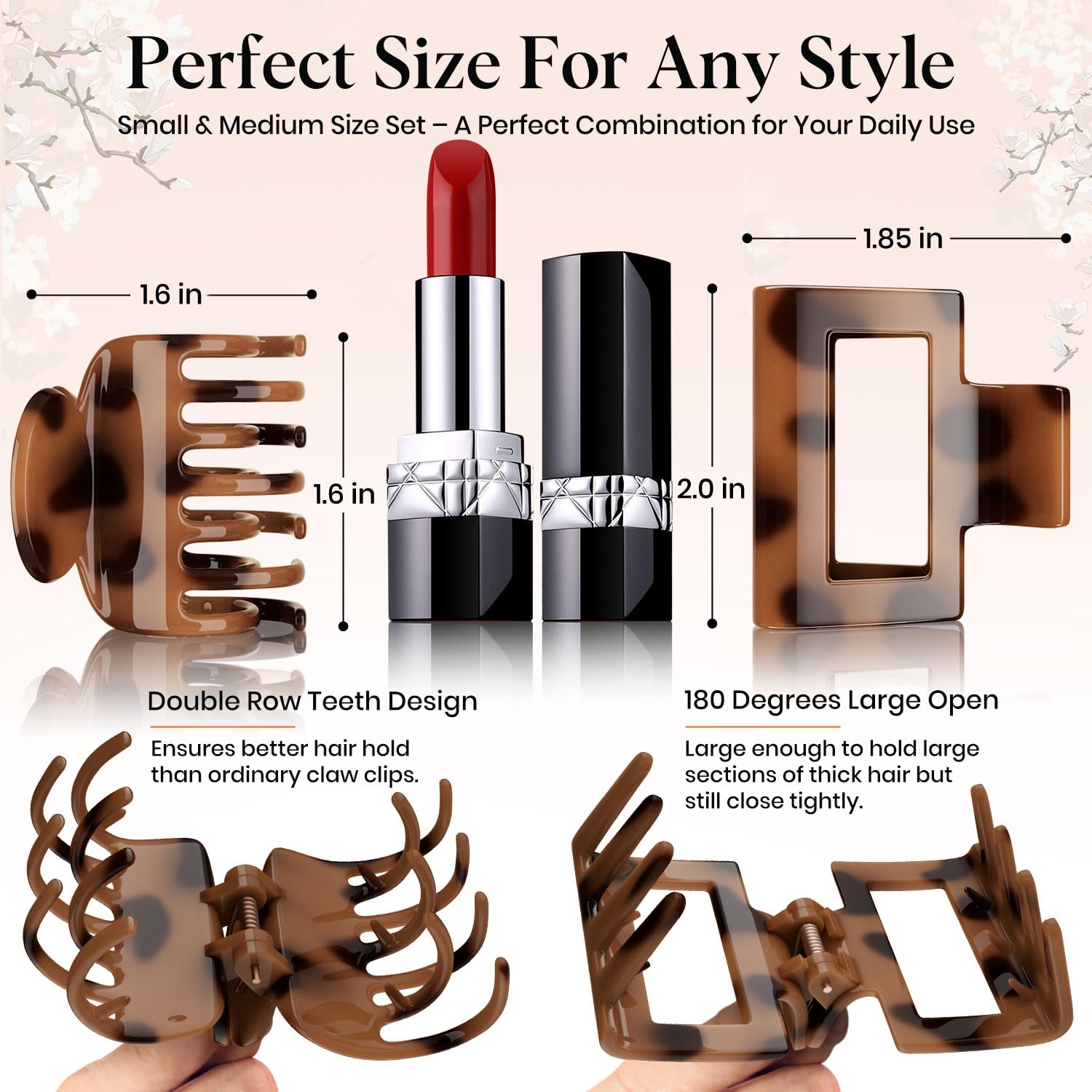 Oeusnael rectangle hair claw clips in tortoise shell finish
