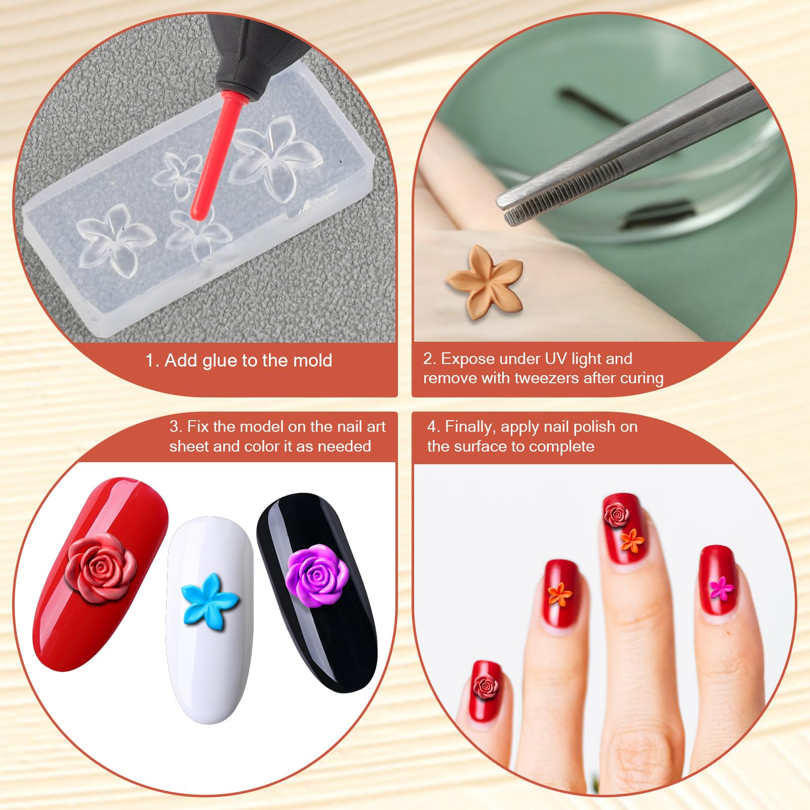 Using UV gel with silicone flower nail molds