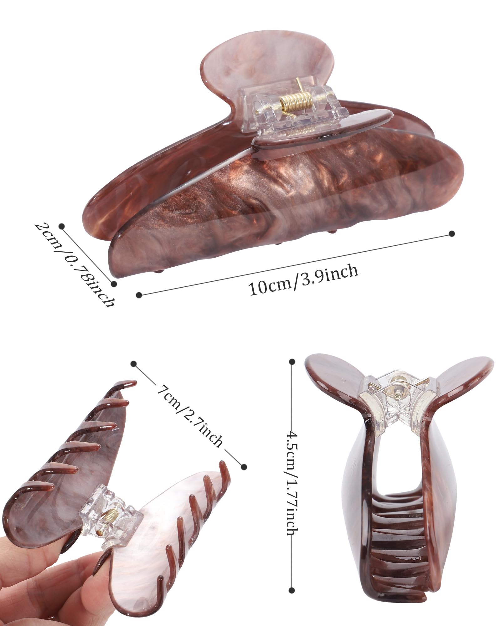 Model wearing Sanas large hair claw clips for thick hair