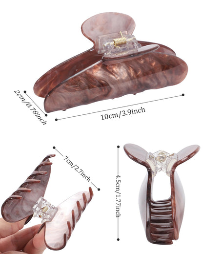 Model wearing Sanas large hair claw clips for thick hair