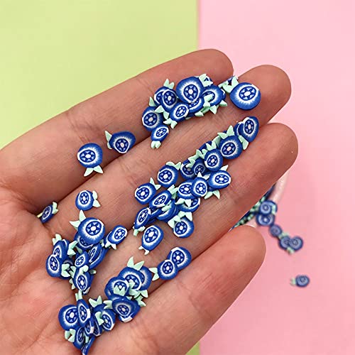 Blue and white fimo fruit slices used as creative accessories for resin and DIY crafts.