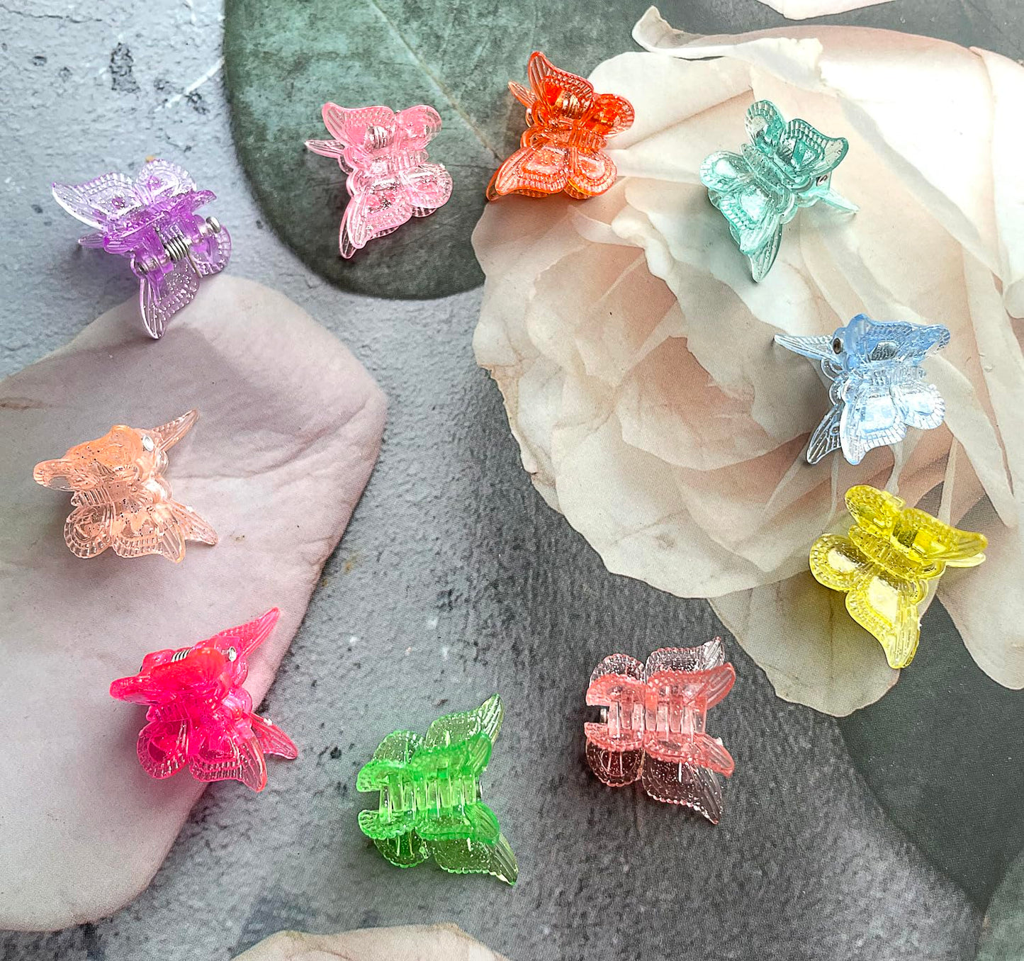 Close up of small sparkly butterfly hair accessory design
