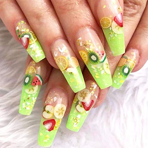 Premium imported CHANGAR nail art stickers applied on fresh summer gel manicure extensions