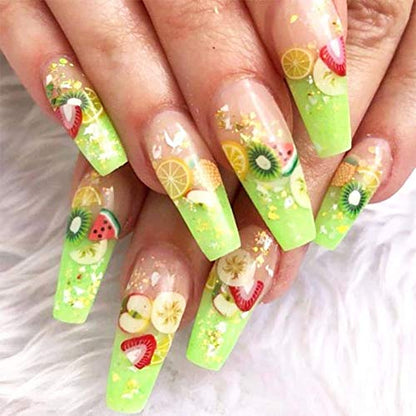 Premium imported CHANGAR nail art stickers applied on fresh summer gel manicure extensions