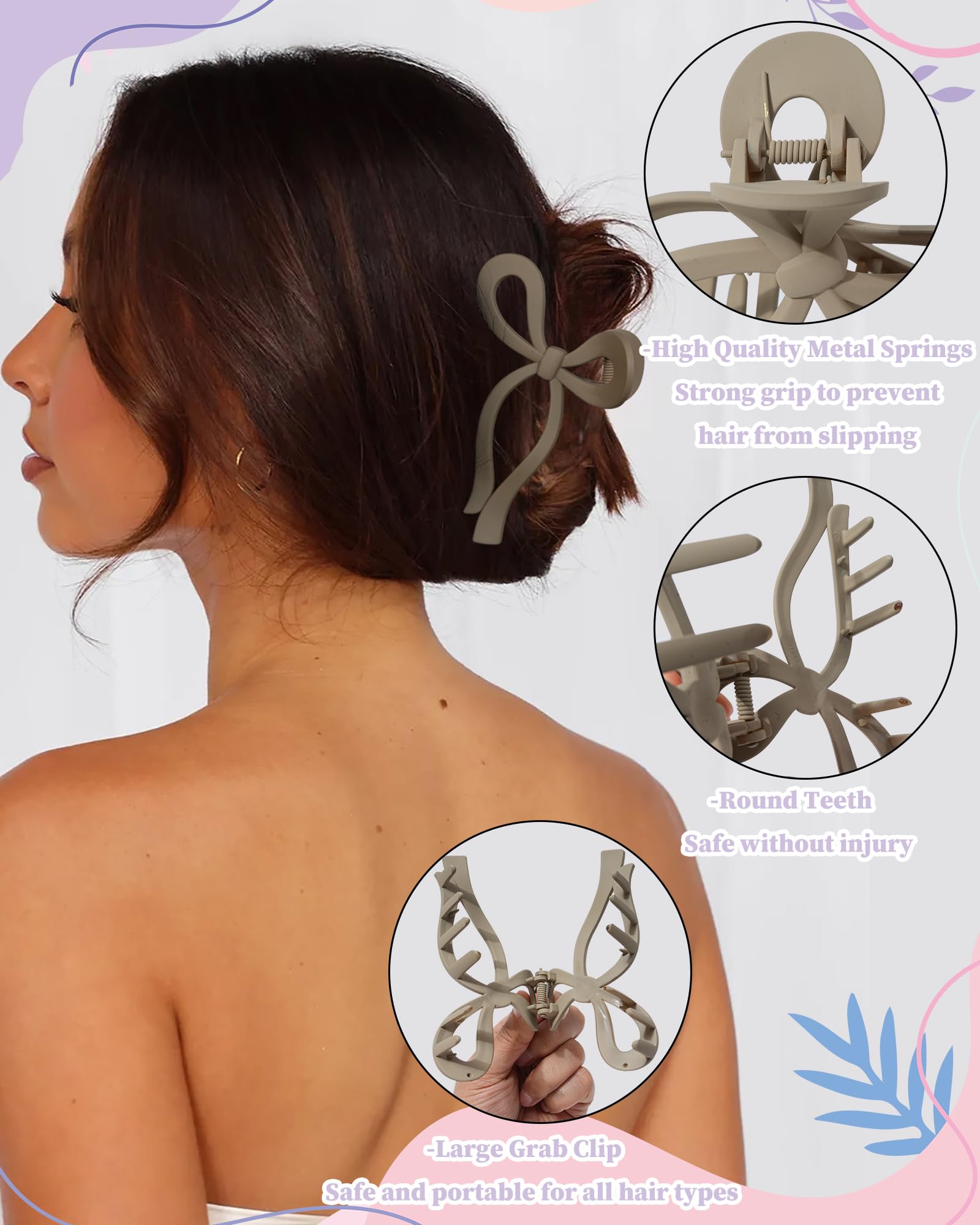 Off-white bow hair clip showing durable 180 degree hinge mechanism