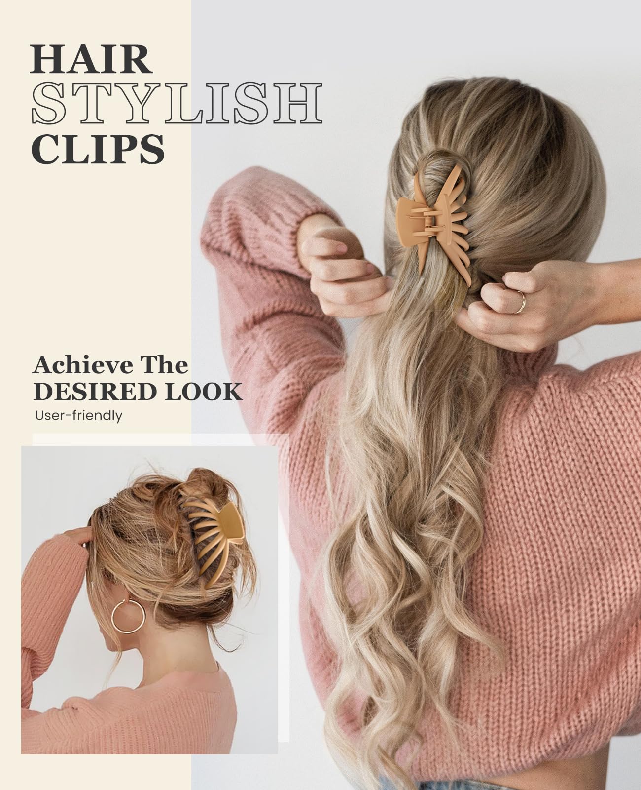 Four neutral colored Opaul claw clips for thick hair