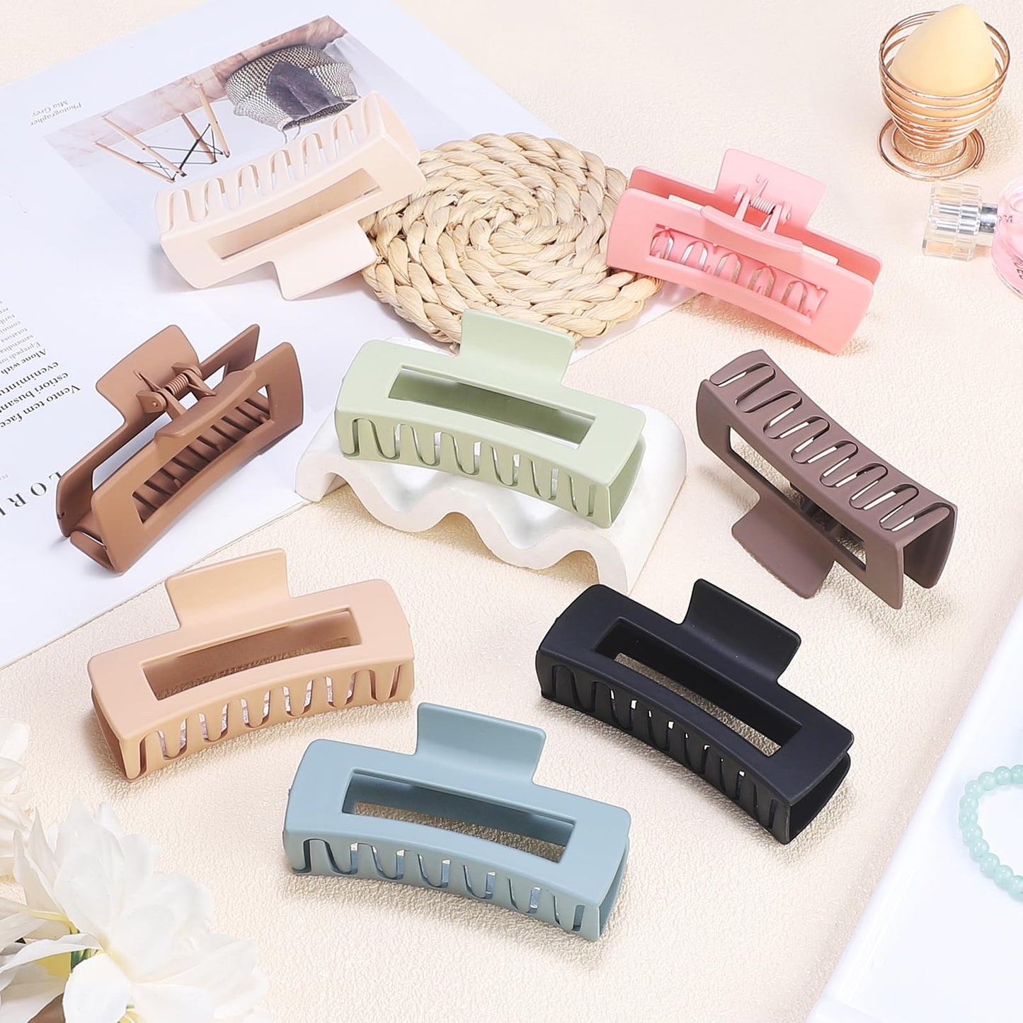 Set of 8 matte rectangle hair claw clips for thick hair
