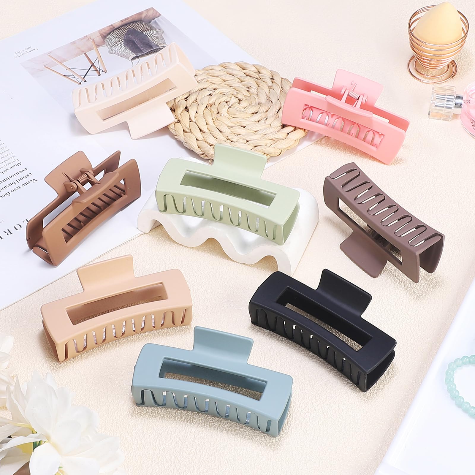 Set of 8 matte rectangle hair claw clips for thick hair