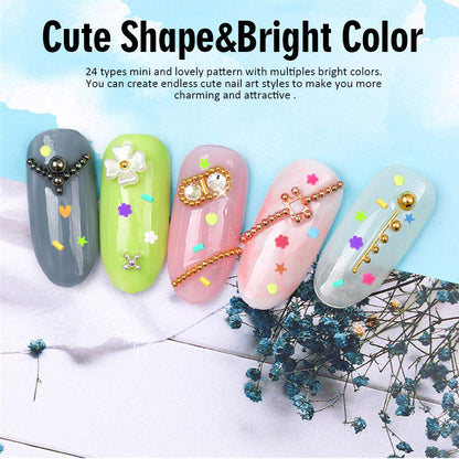 Assorted vibrant miniature fruit slices mixed into clear slime base showcasing texture and colorful DIY craft options