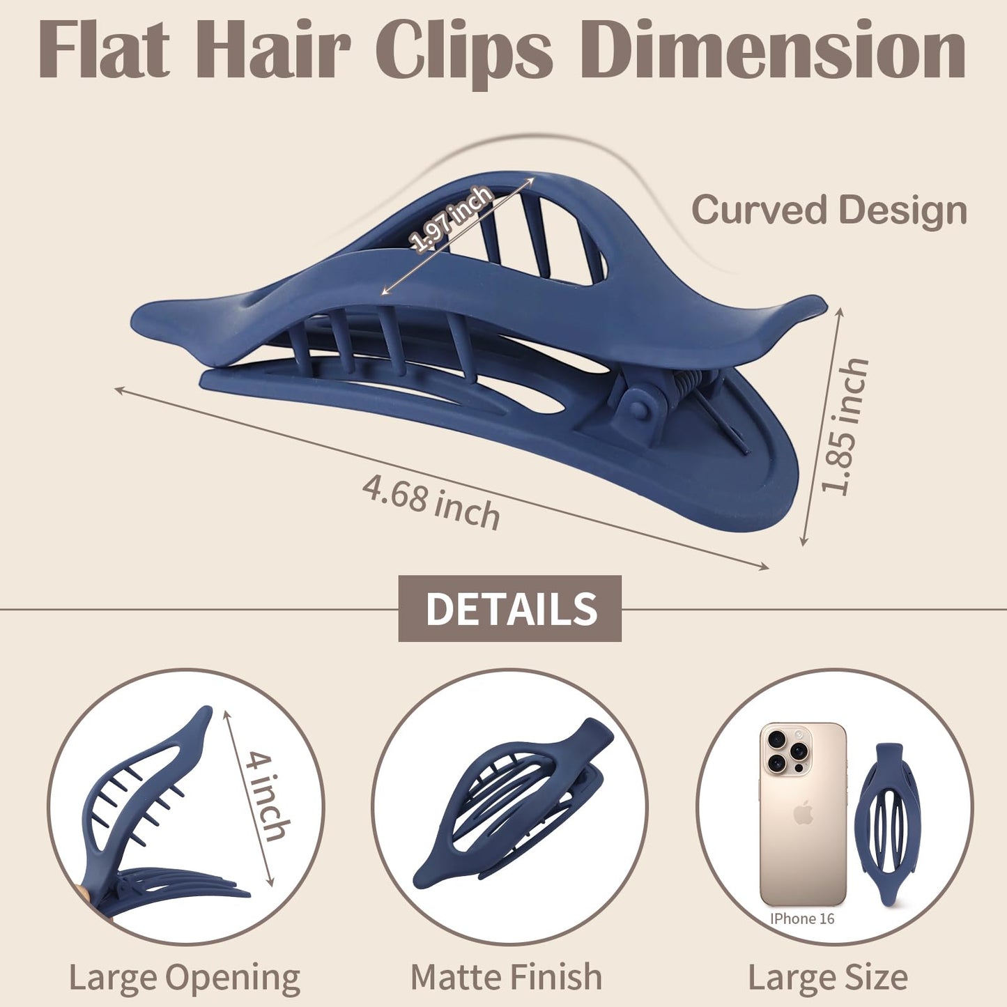 Mandydov matte claw clips showing flat back design