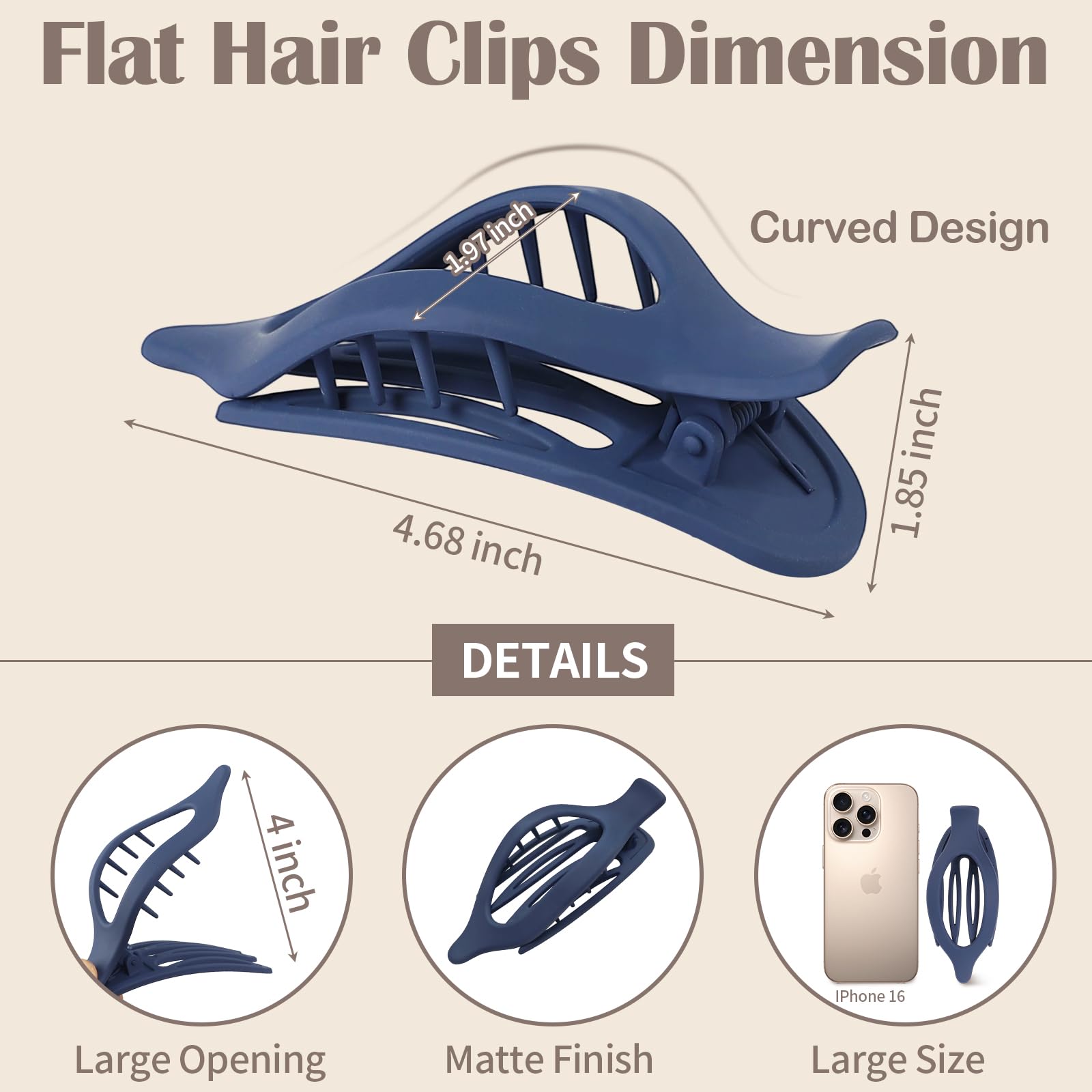 Mandydov matte claw clips showing flat back design