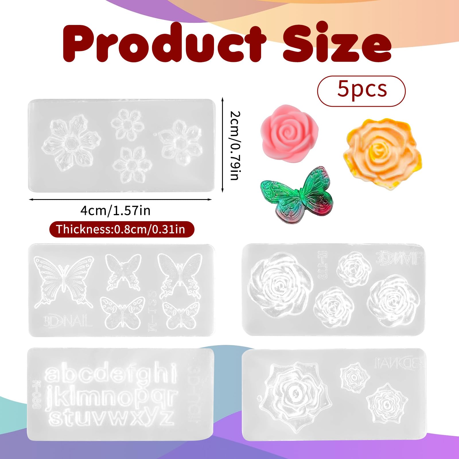 Silicone nail art molds featuring rose and cherry blossom designs
