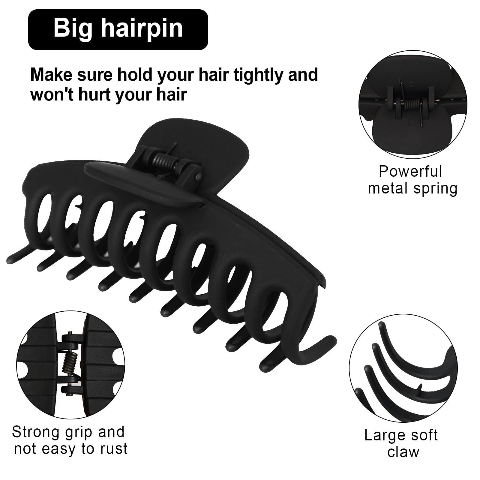 JHHSYU 4 inch hair claw clip showing metal spring mechanism