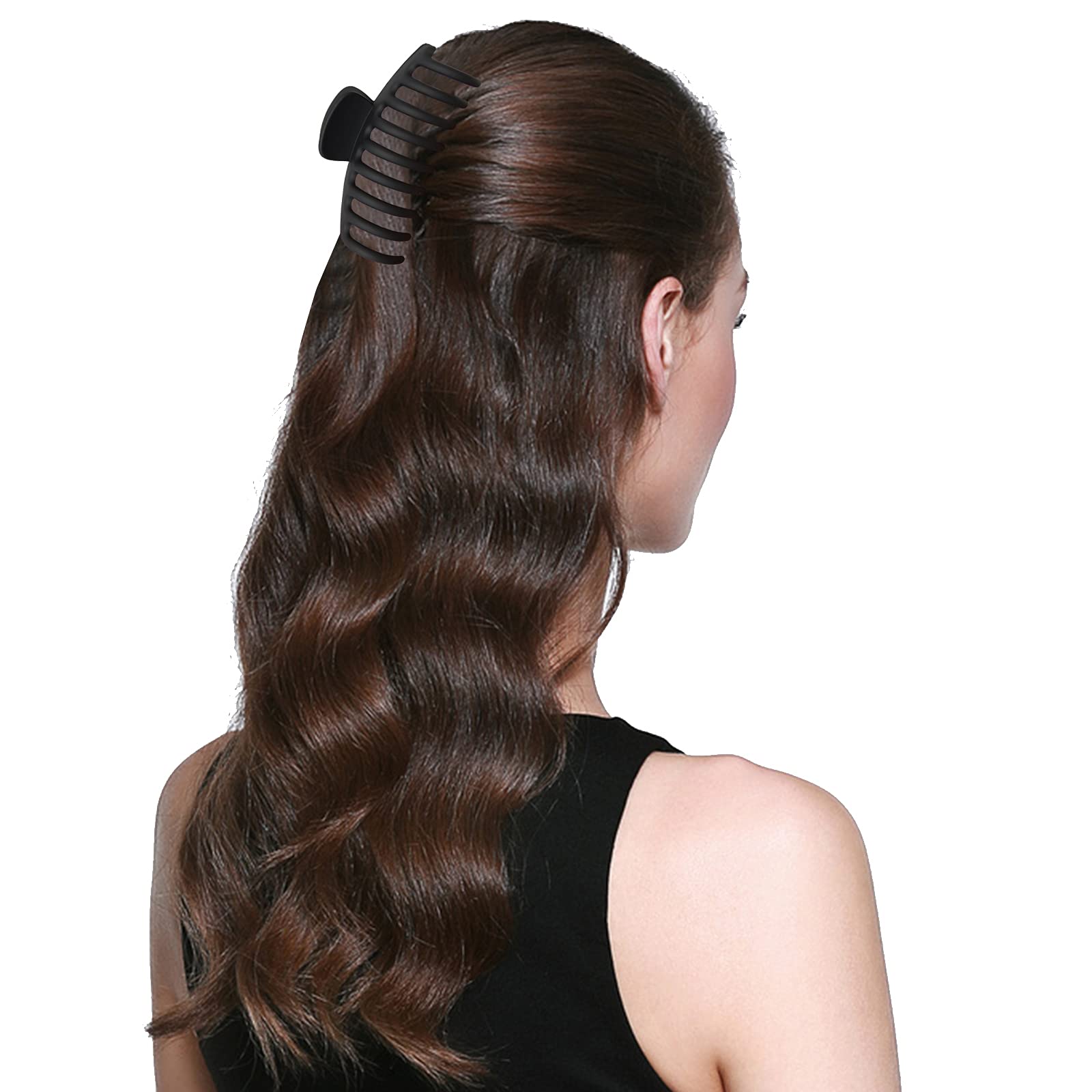 Model wearing JHHSYU large black hair clip for updo style
