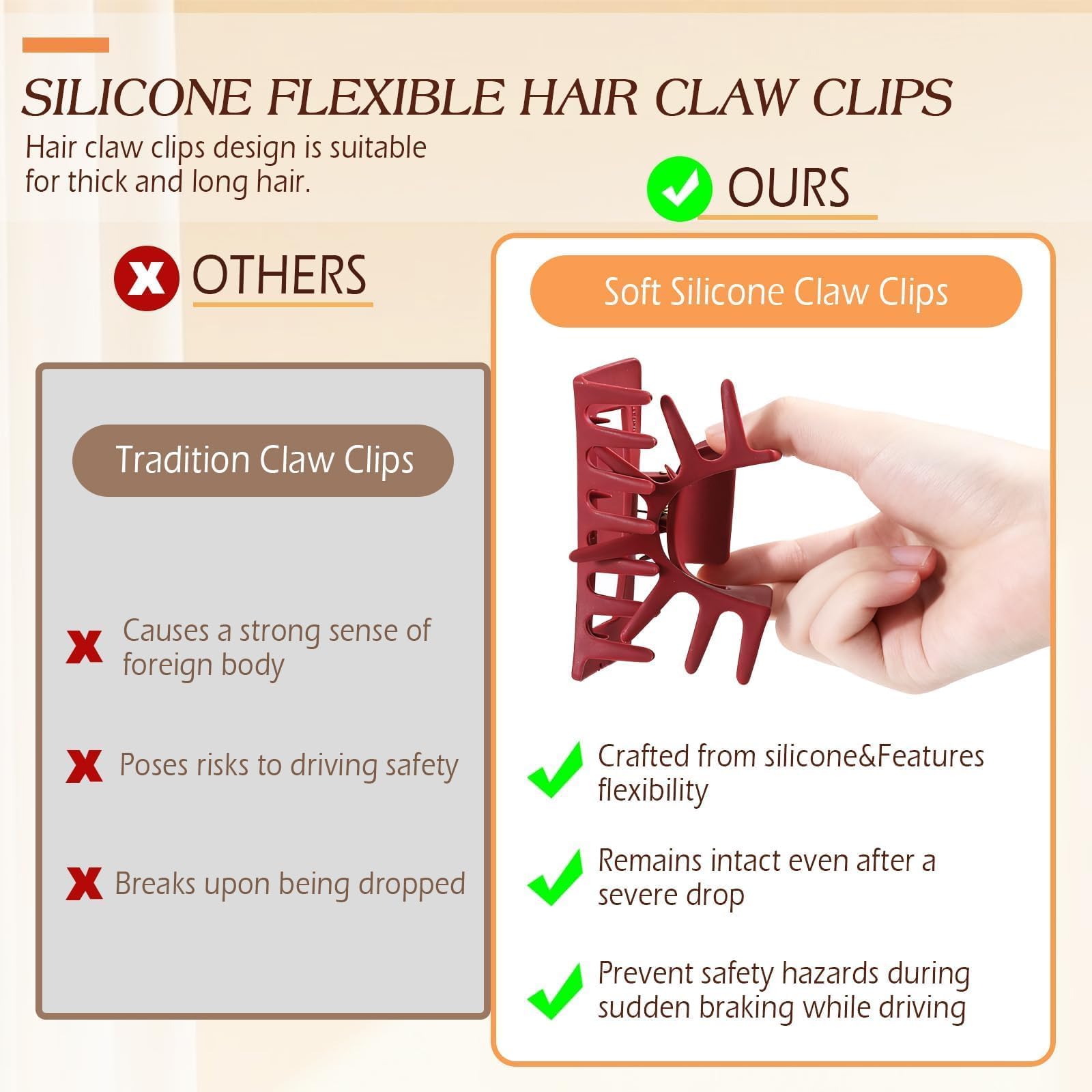 Top view of four piece set of large hair claw clips