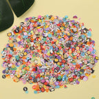 Polymer clay slices mixed into clear slime for texture decoration
