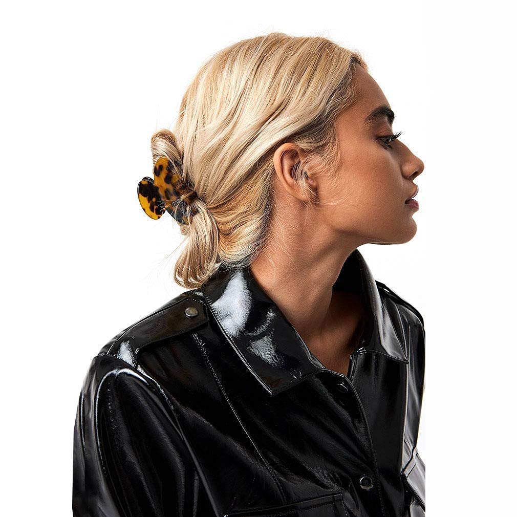 Detailed view of French design leopard print hair barrettes