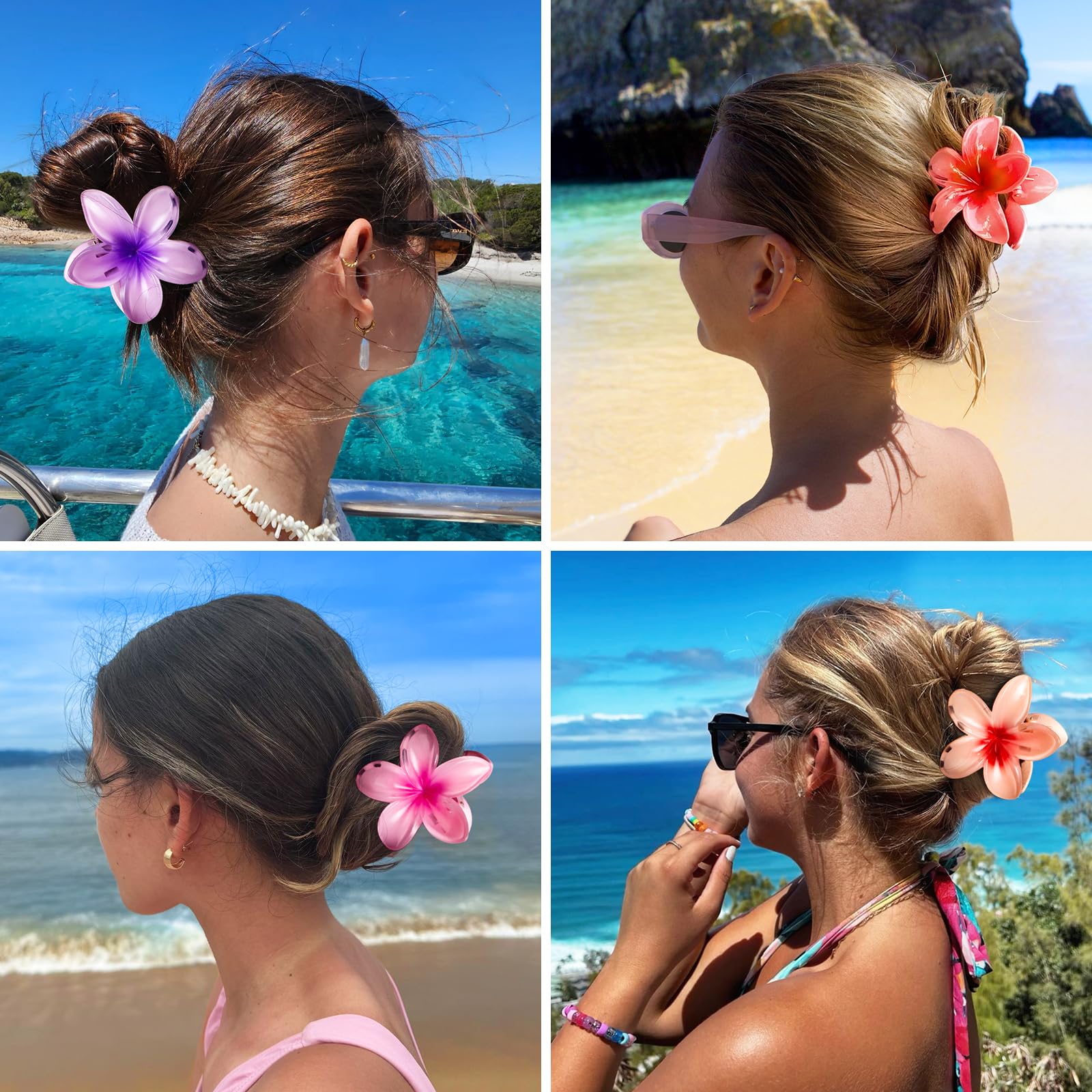 Set of six vibrant tropical flower hair claws for women