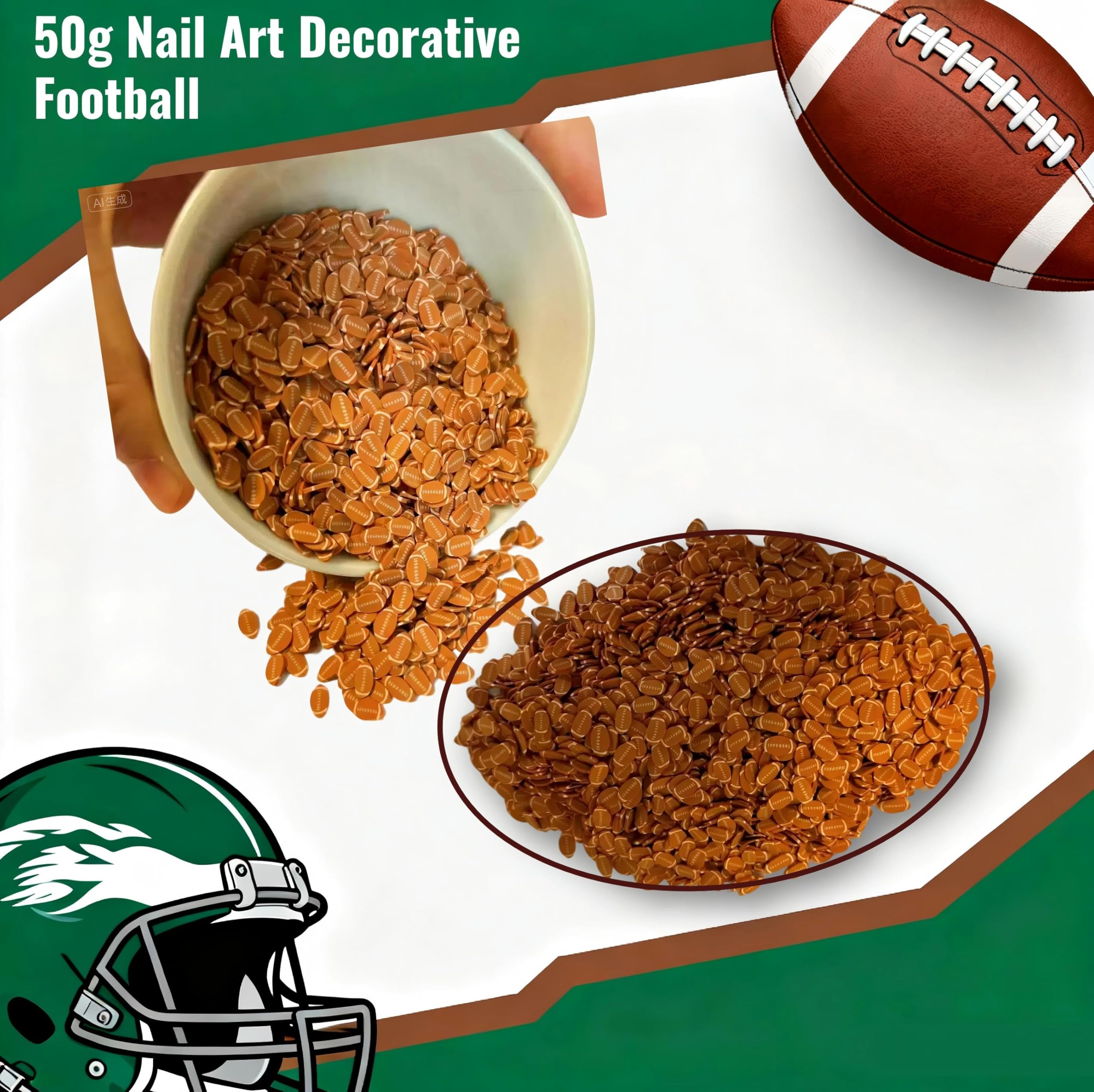 Mini football polymer clay slices for nail art design