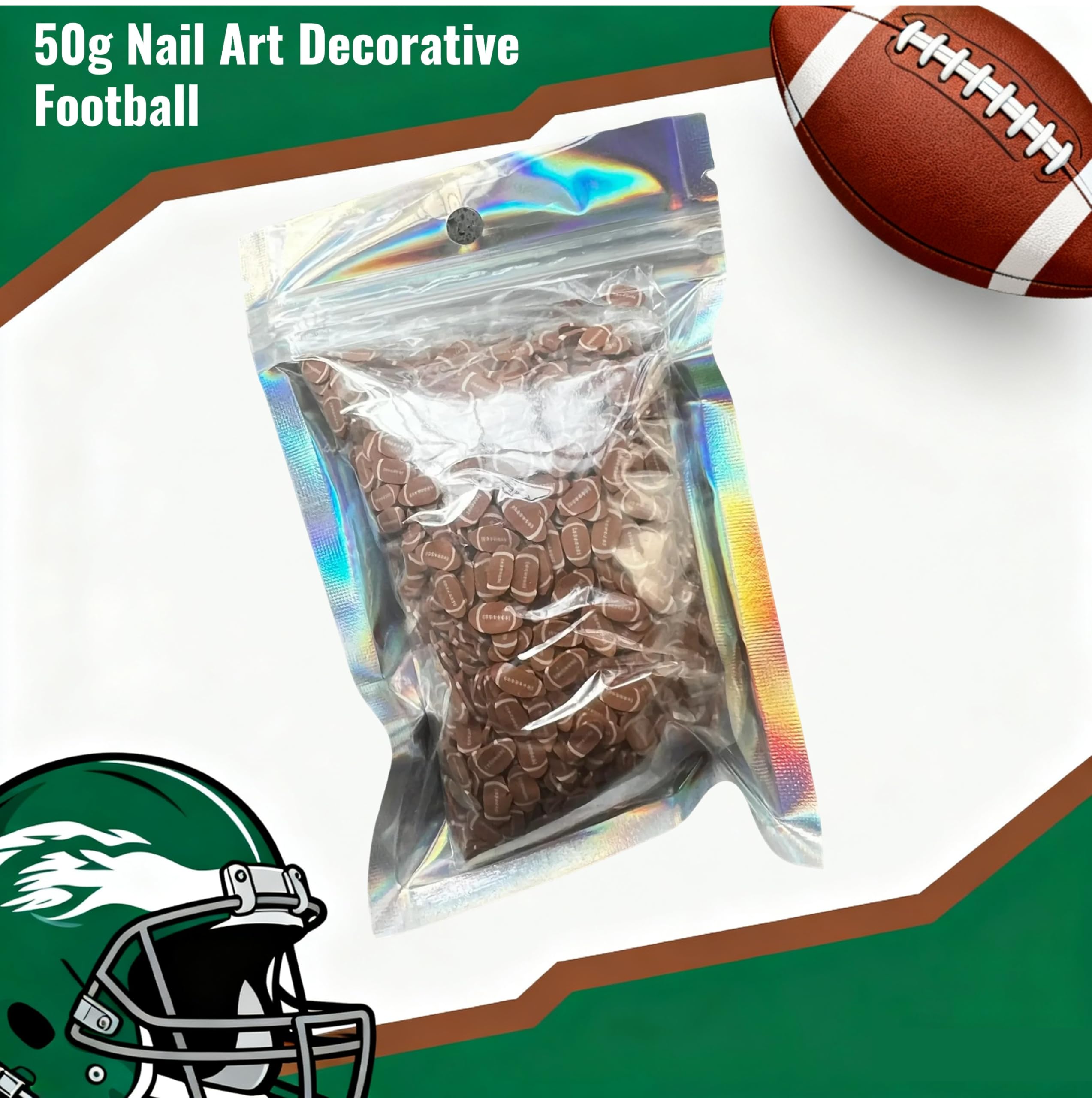 Football confetti clay slices in resealable packaging