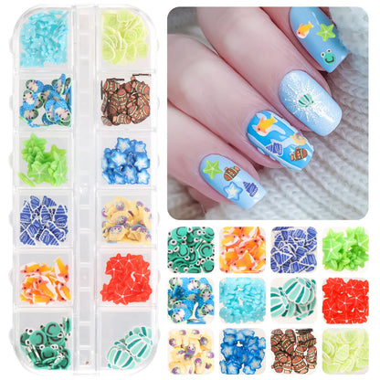 Three storage boxes of mixed ocean polymer clay nail decorations