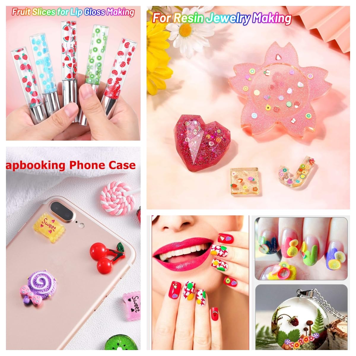 Top view of bulk polymer clay slime charms set