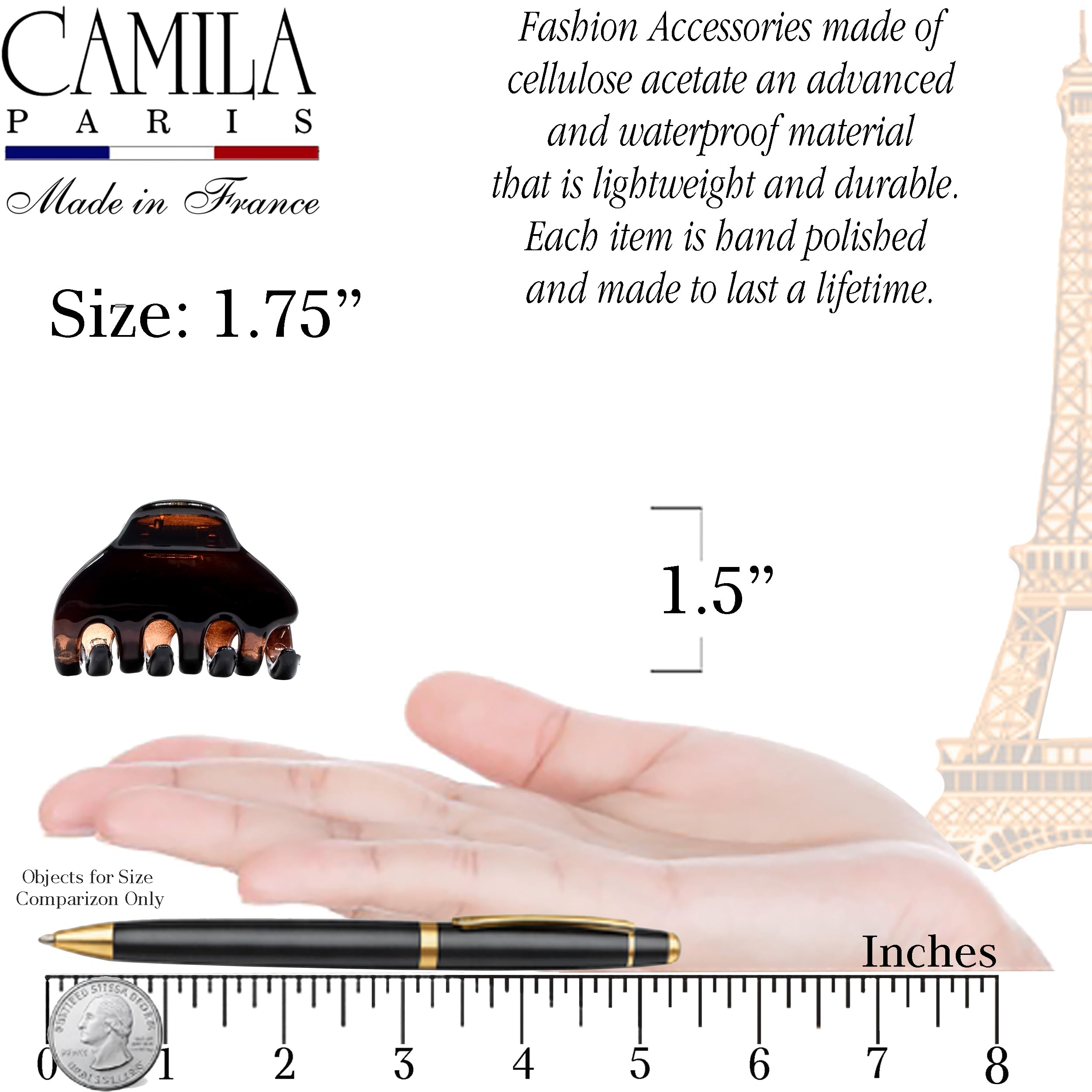 Side profile of authentic imported one inch girls hair claw clips.