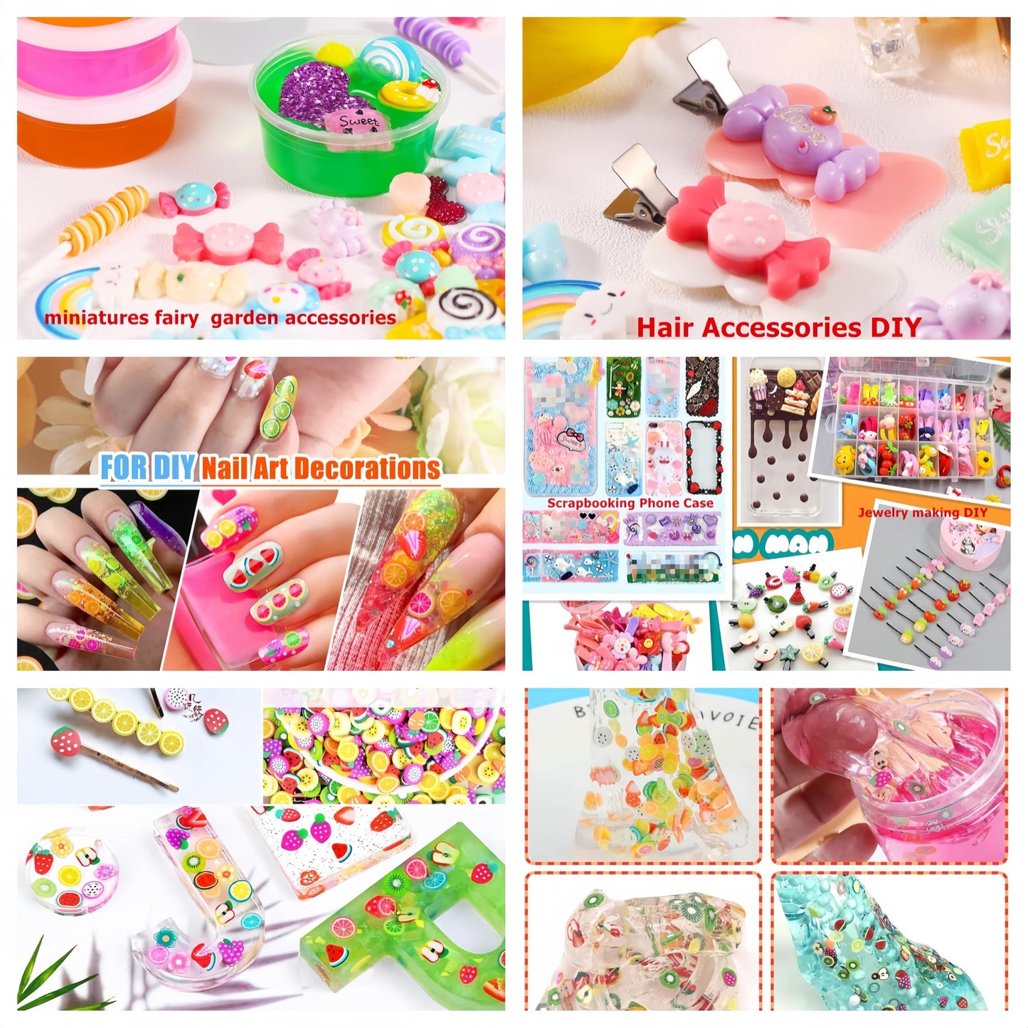 Polymer clay fruit slices scattered on crafting table