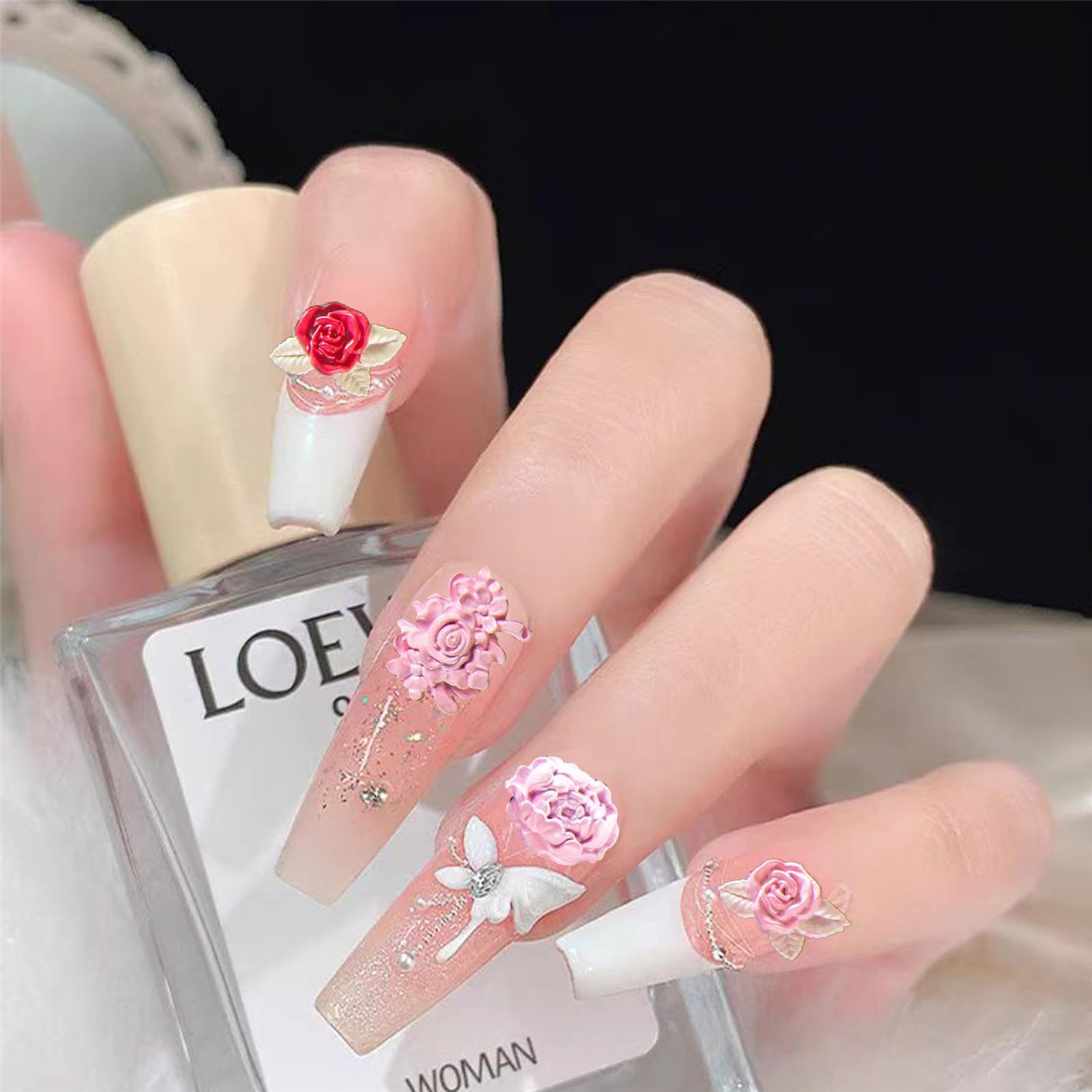 Close up of fruit themed 3D nail mold cavities for acrylic gel.