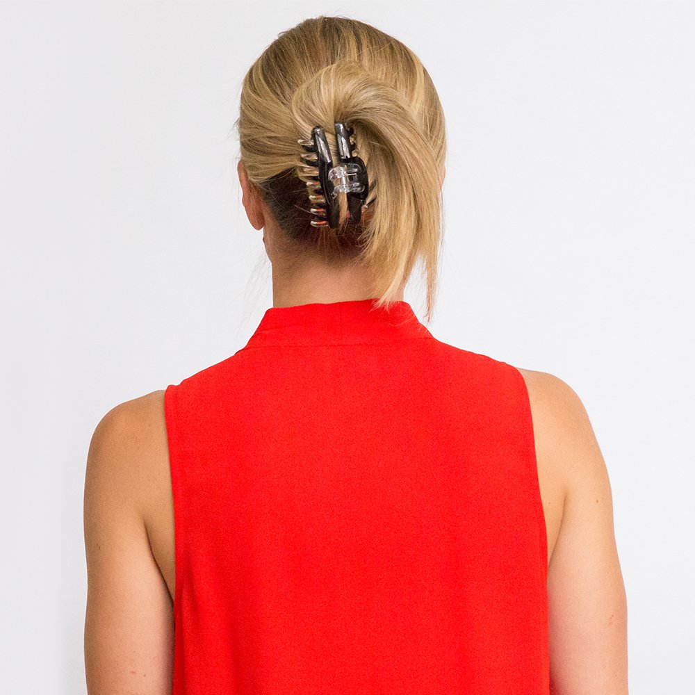 Brown Revlon hair claw clip side view