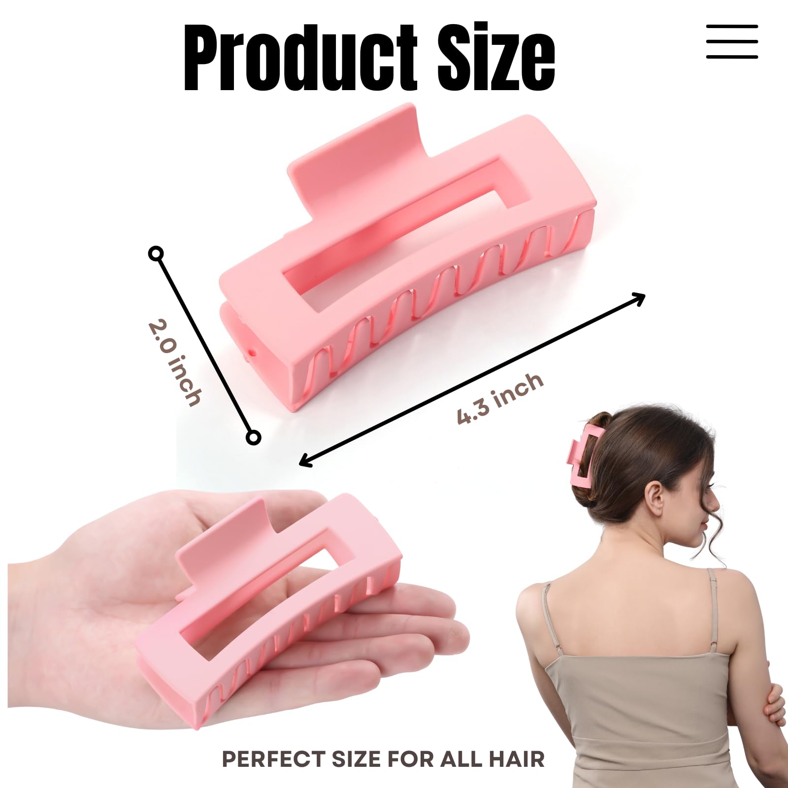 Set of 12 matte pink rectangle claw clips for women