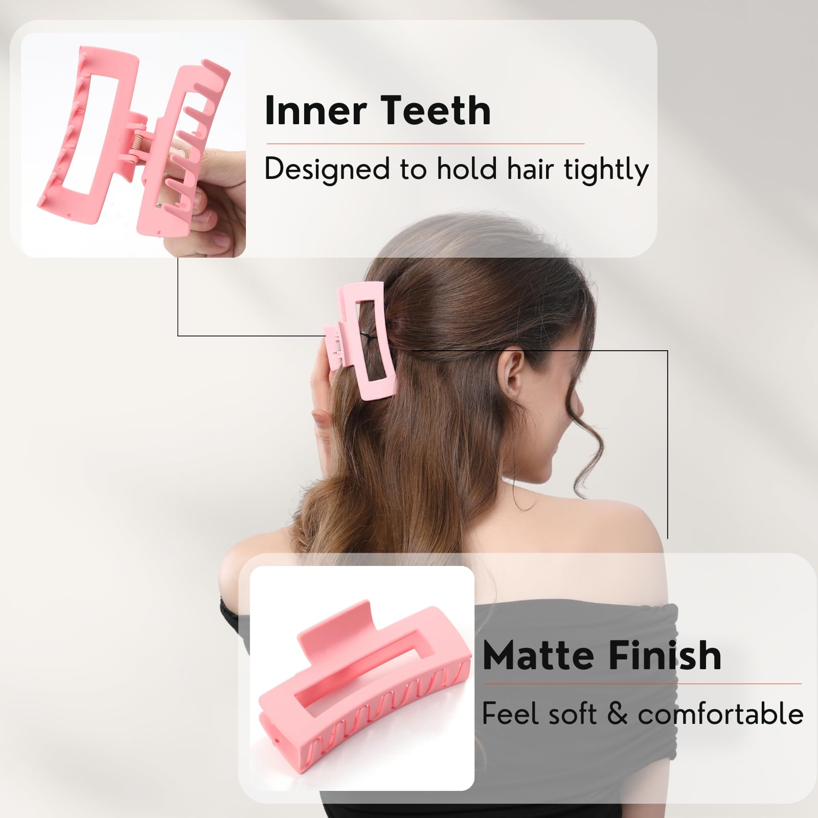 Side profile of 4.3 inch square hair clip showing matte texture
