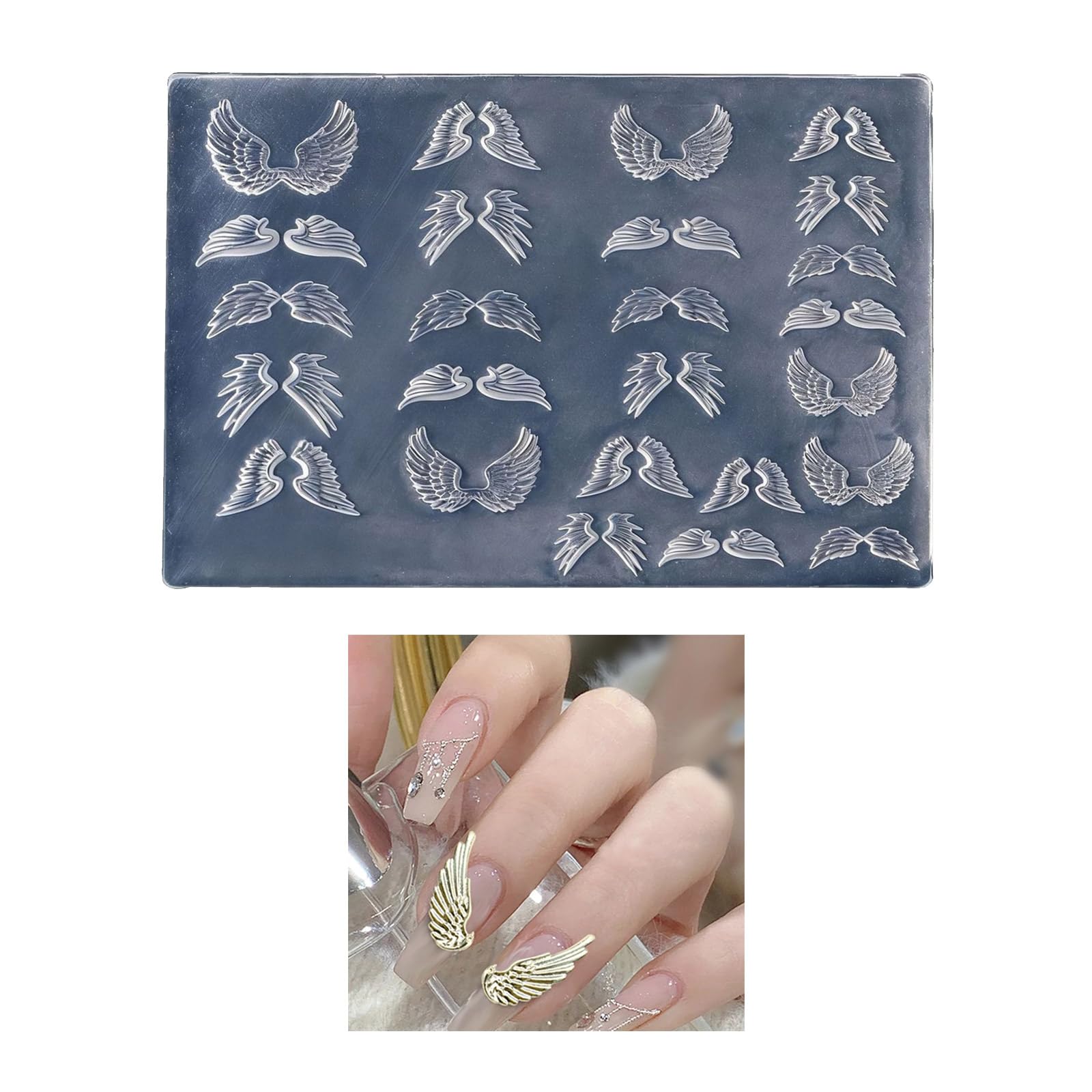 Detailed view of wing designs on Nihuifa nail silicone mold