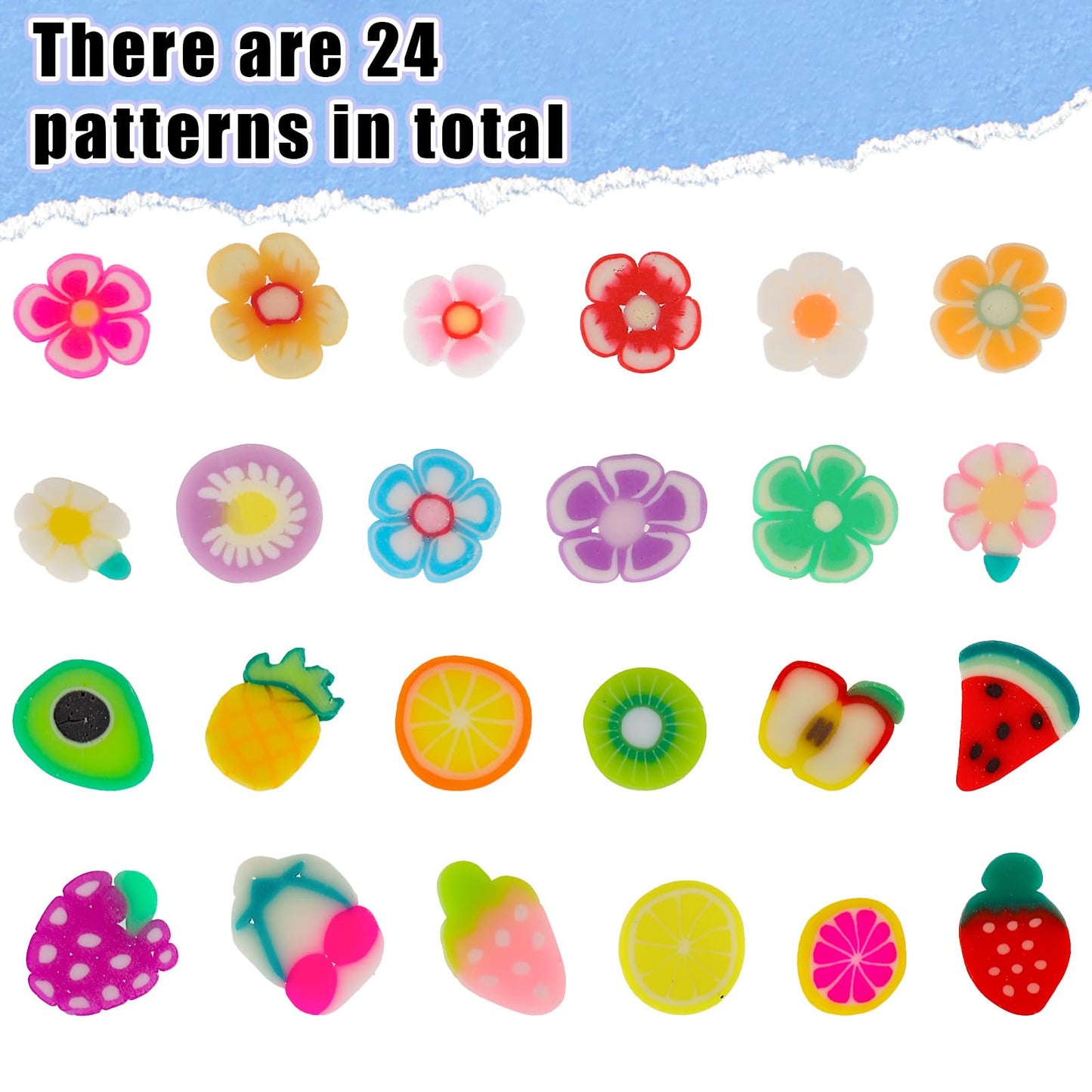 Assorted polymer clay fruit charms for slime and DIY crafts