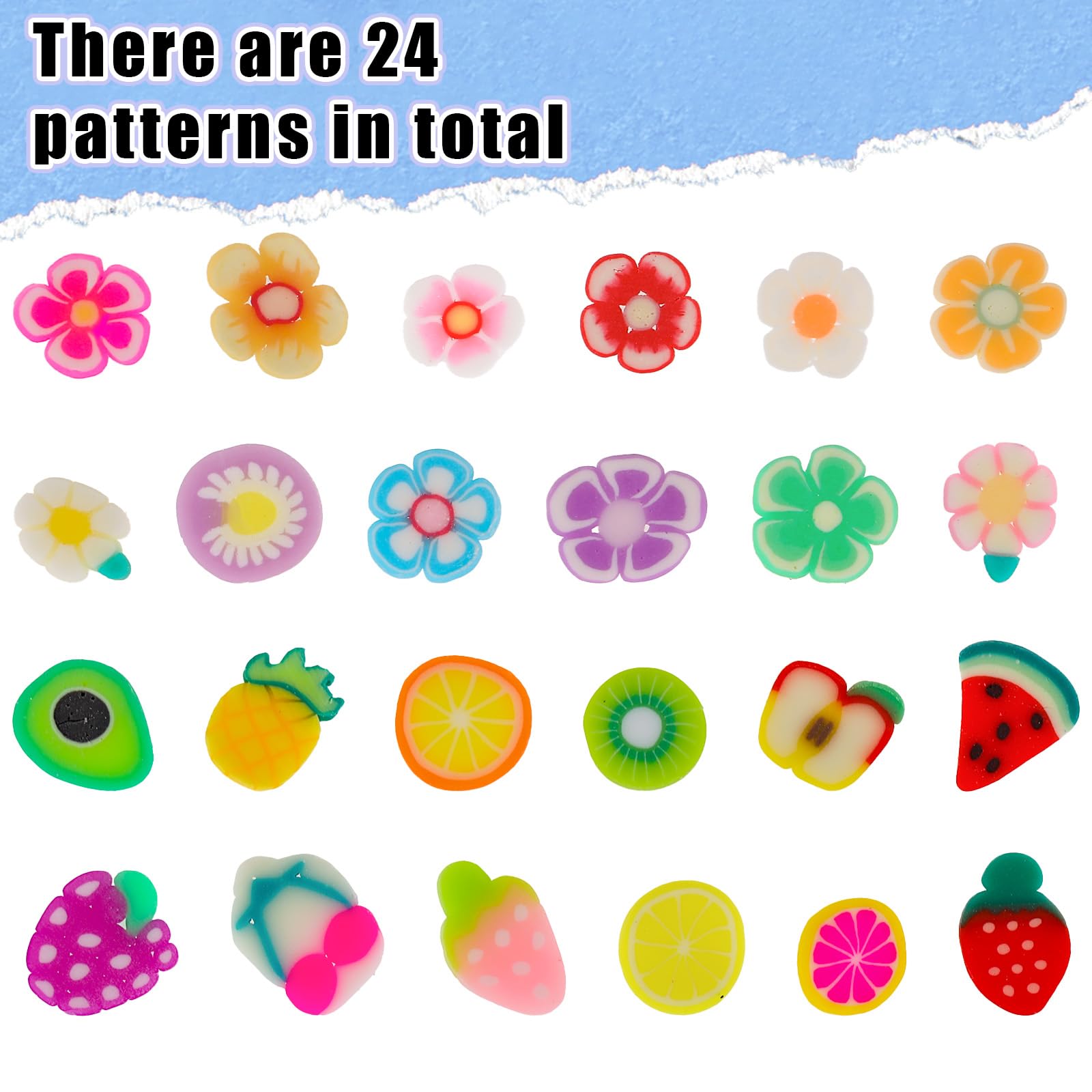 Assorted polymer clay fruit charms for slime and DIY crafts