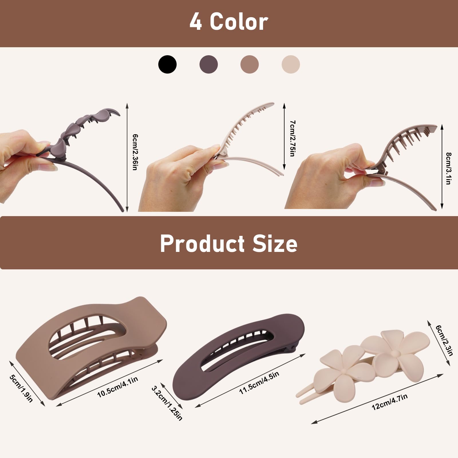 French square flat hair clips and flower pins in neutral tones