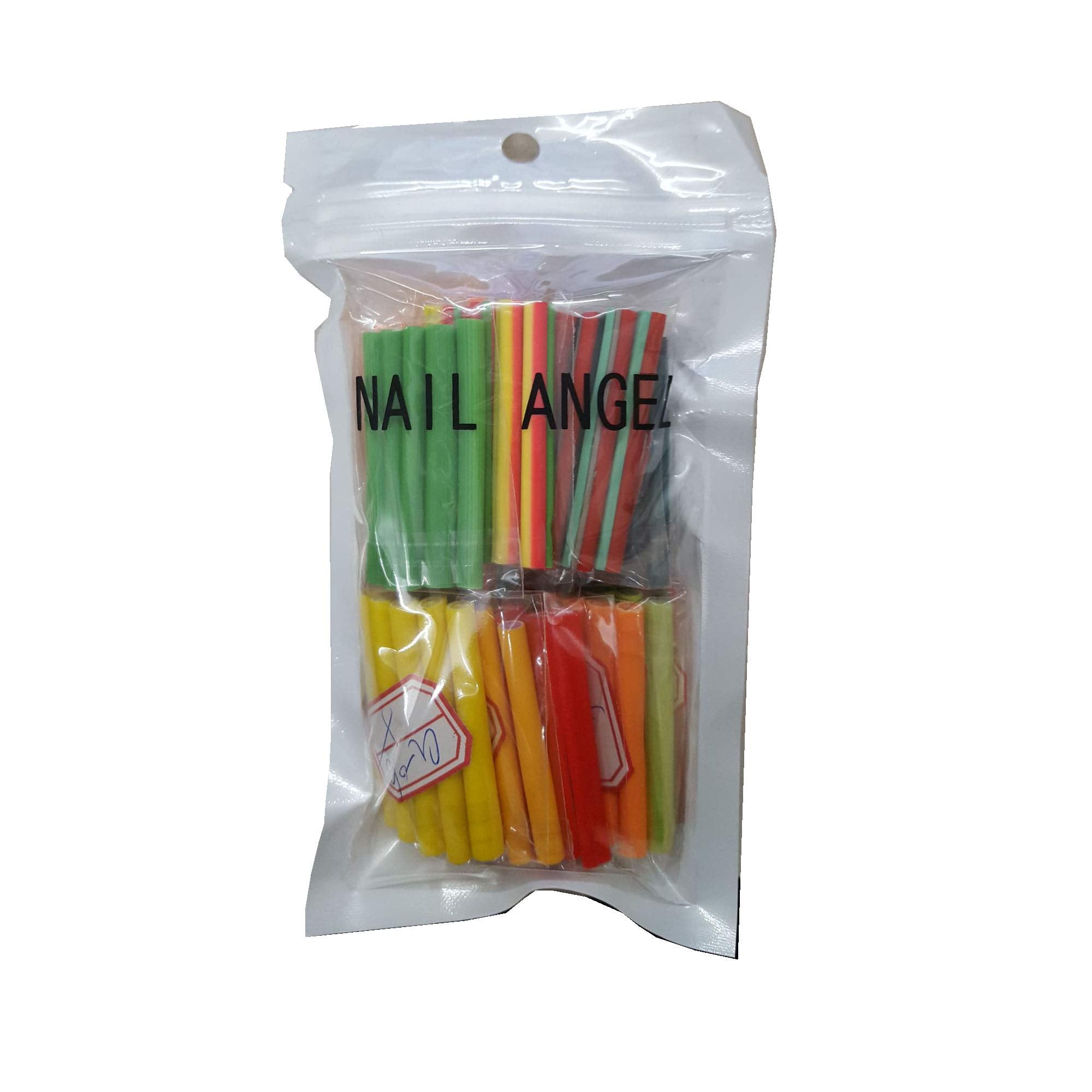 Sliced colorful fruit pattern sticks showing cross sections of handmade nail decorations
