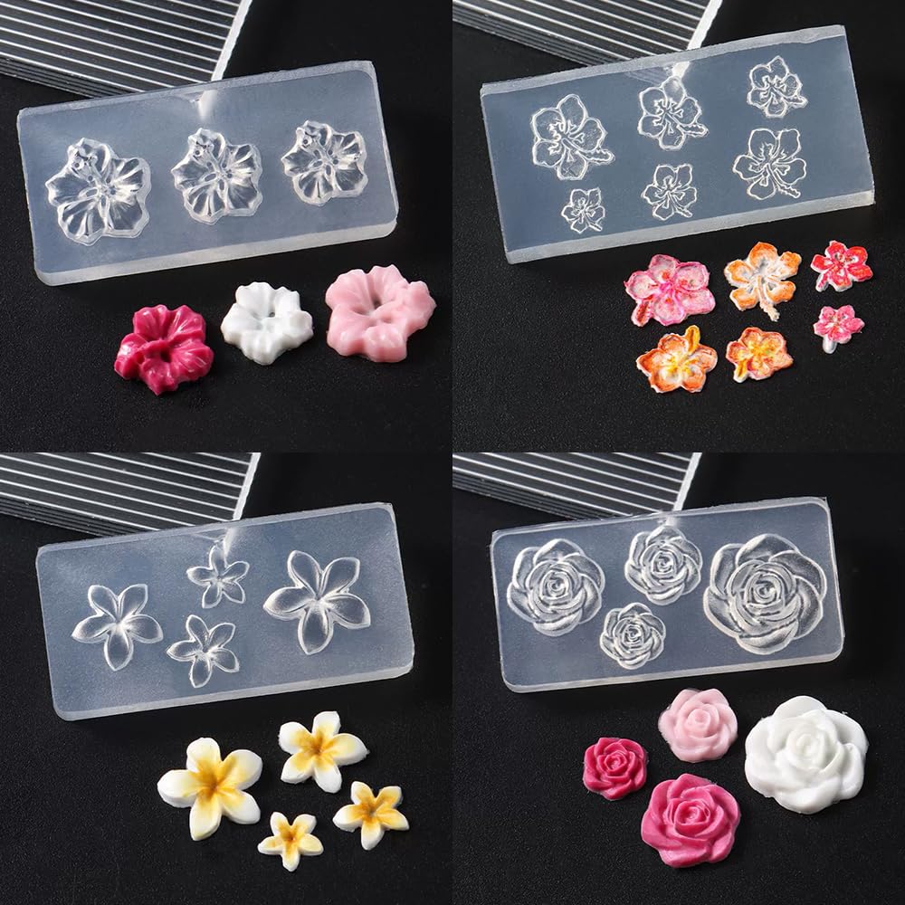 Plumeria and rose design 3D silicone molds for nail art