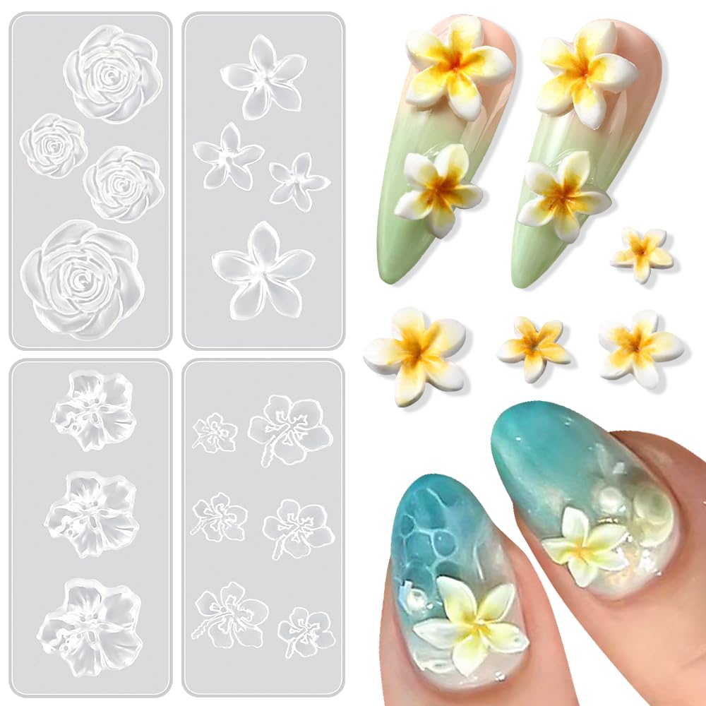 Steps to create 3D nail art flowers using silicone templates