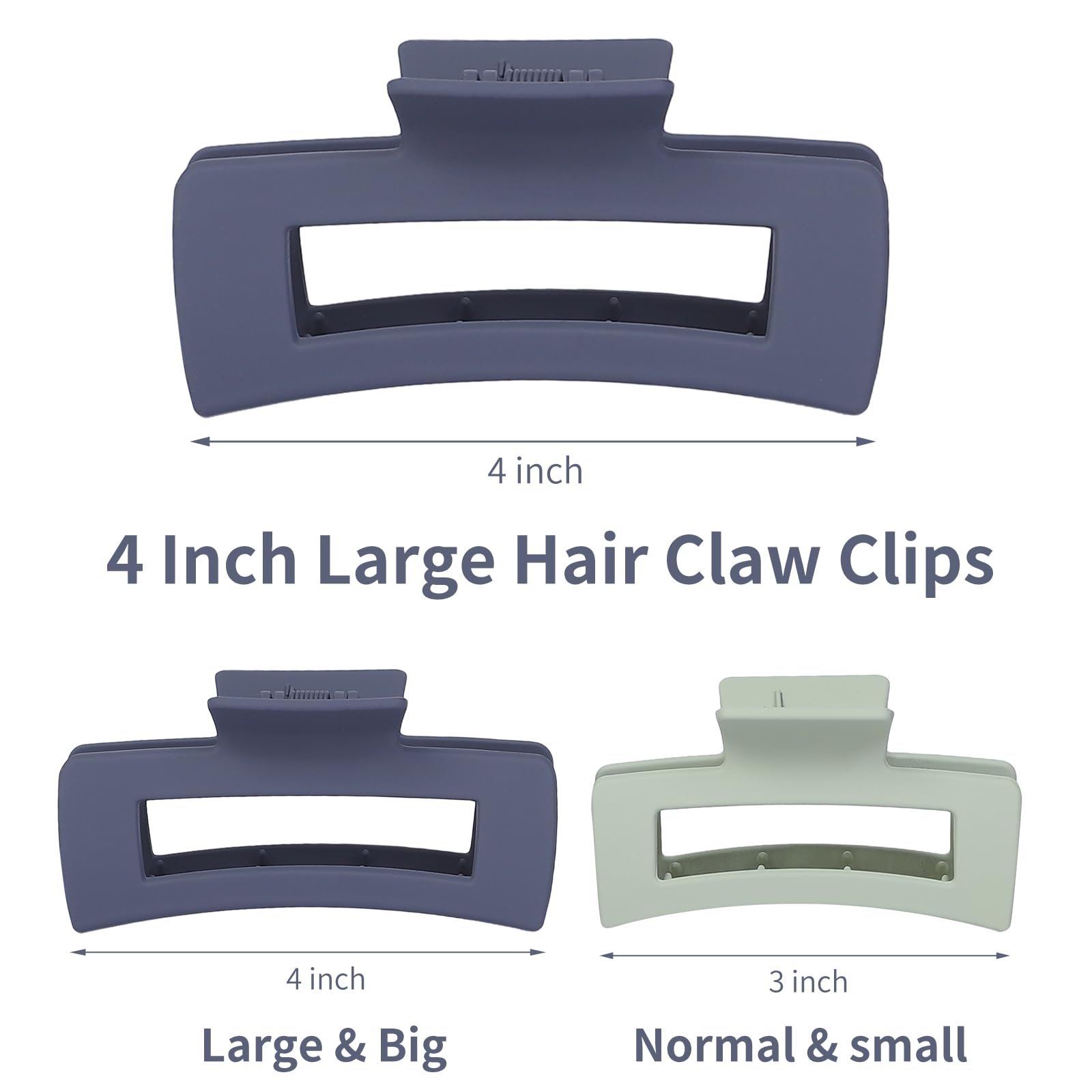 Side profile of large square matte hair claw clip with strong spring