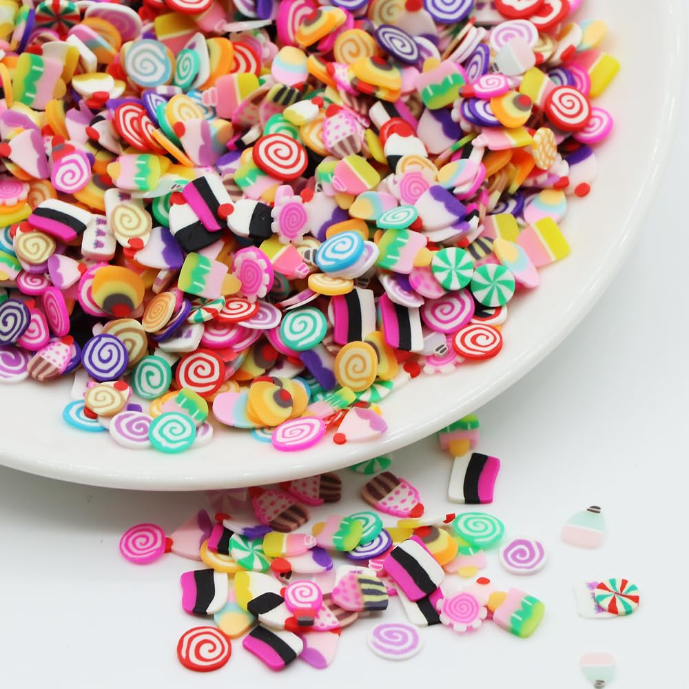 Five millimeter colorful heart fimo clay slices close up texture