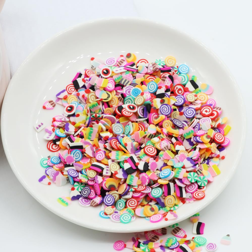 Soft pottery heart sprinkles used as decorative slime filler inclusions