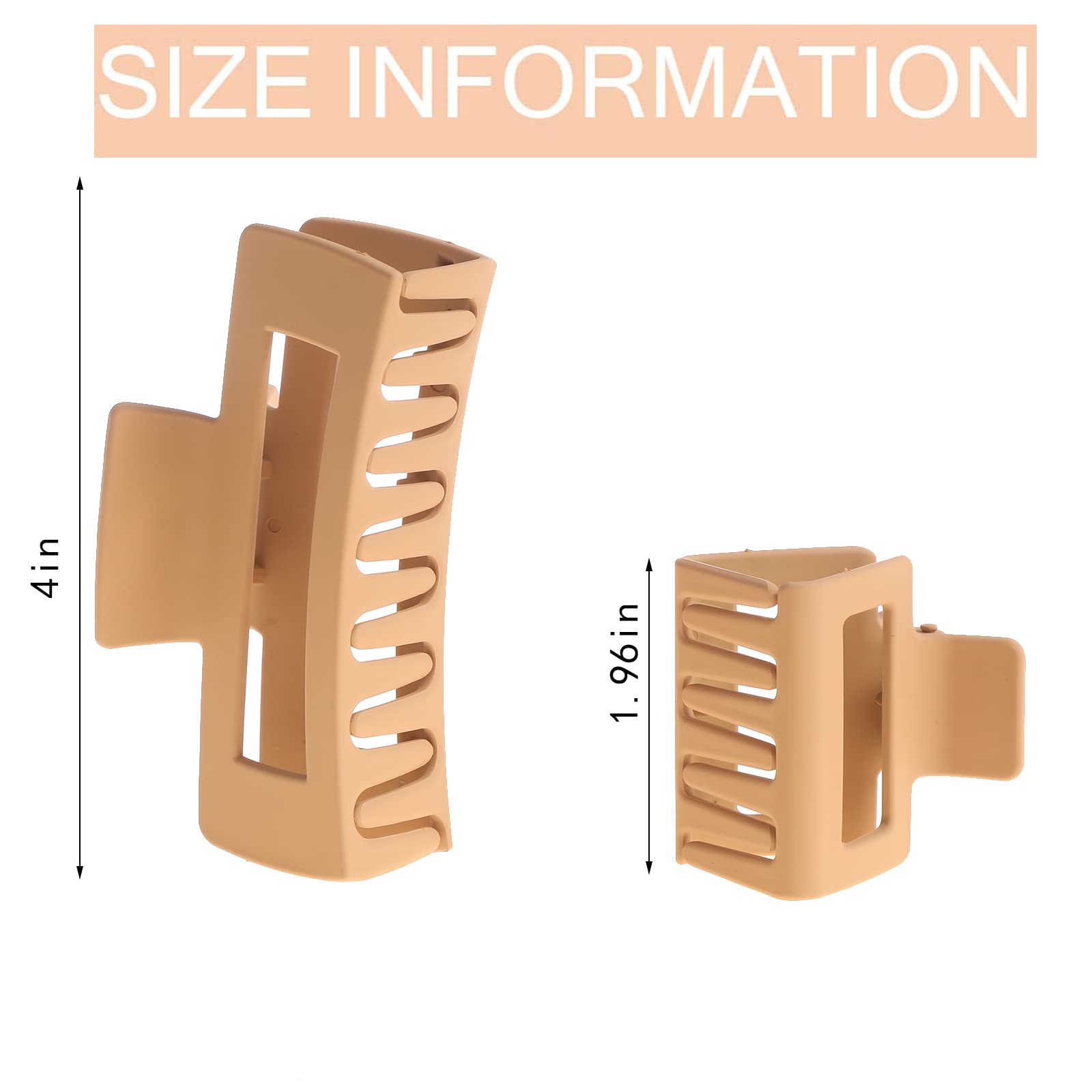 Large and small matte rectangular claw clips showing size variety