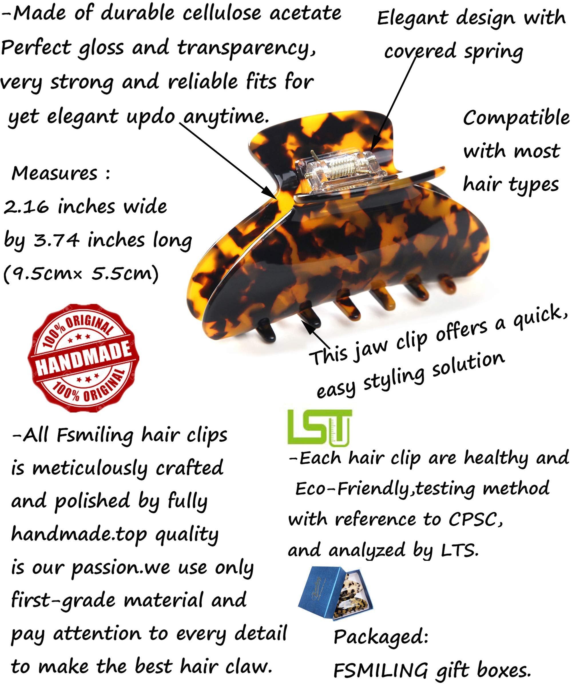 Side profile of Fsmiling 3.8 inch nonslip hair claw clip