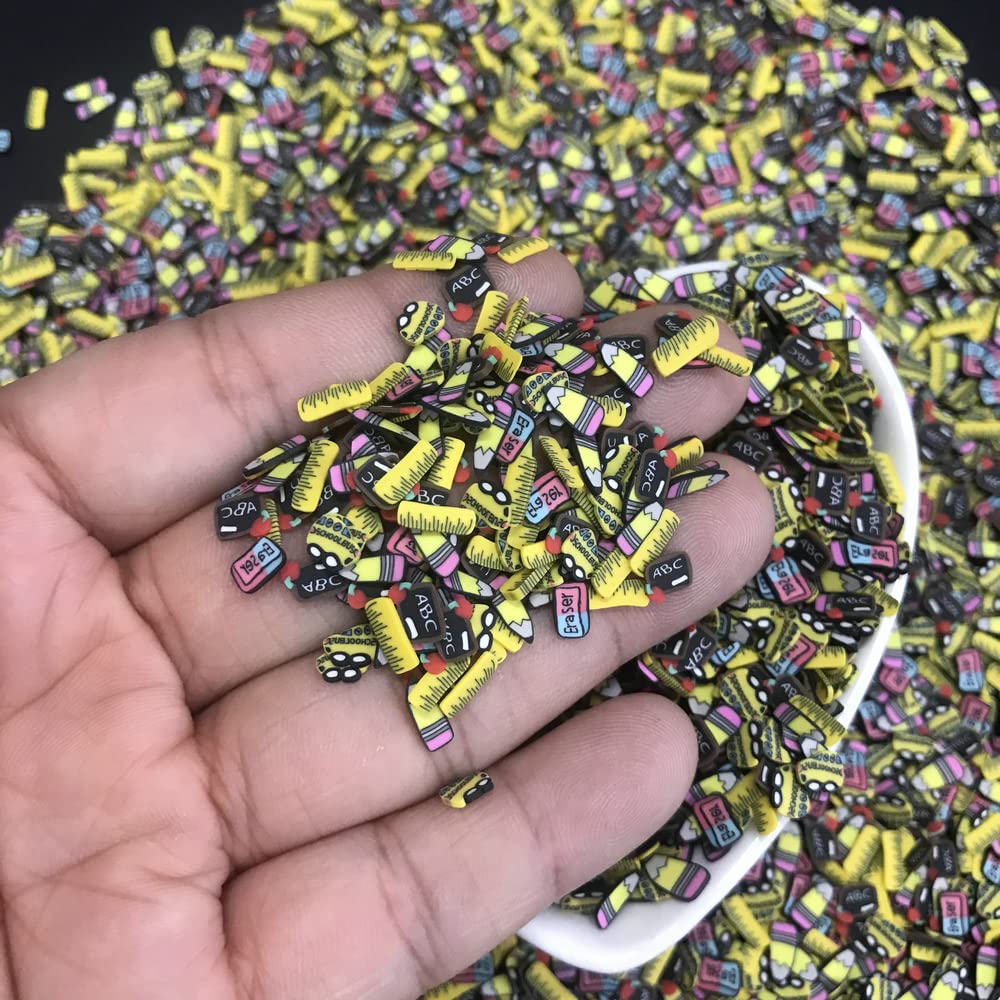 Fifty gram packaging bag of PrettyG school series fimo slices showing the vibrant colors and flexible clay material.
