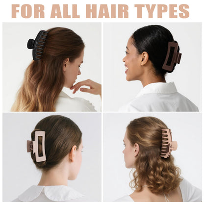 Top view of eight assorted neutral matte hair claw clips