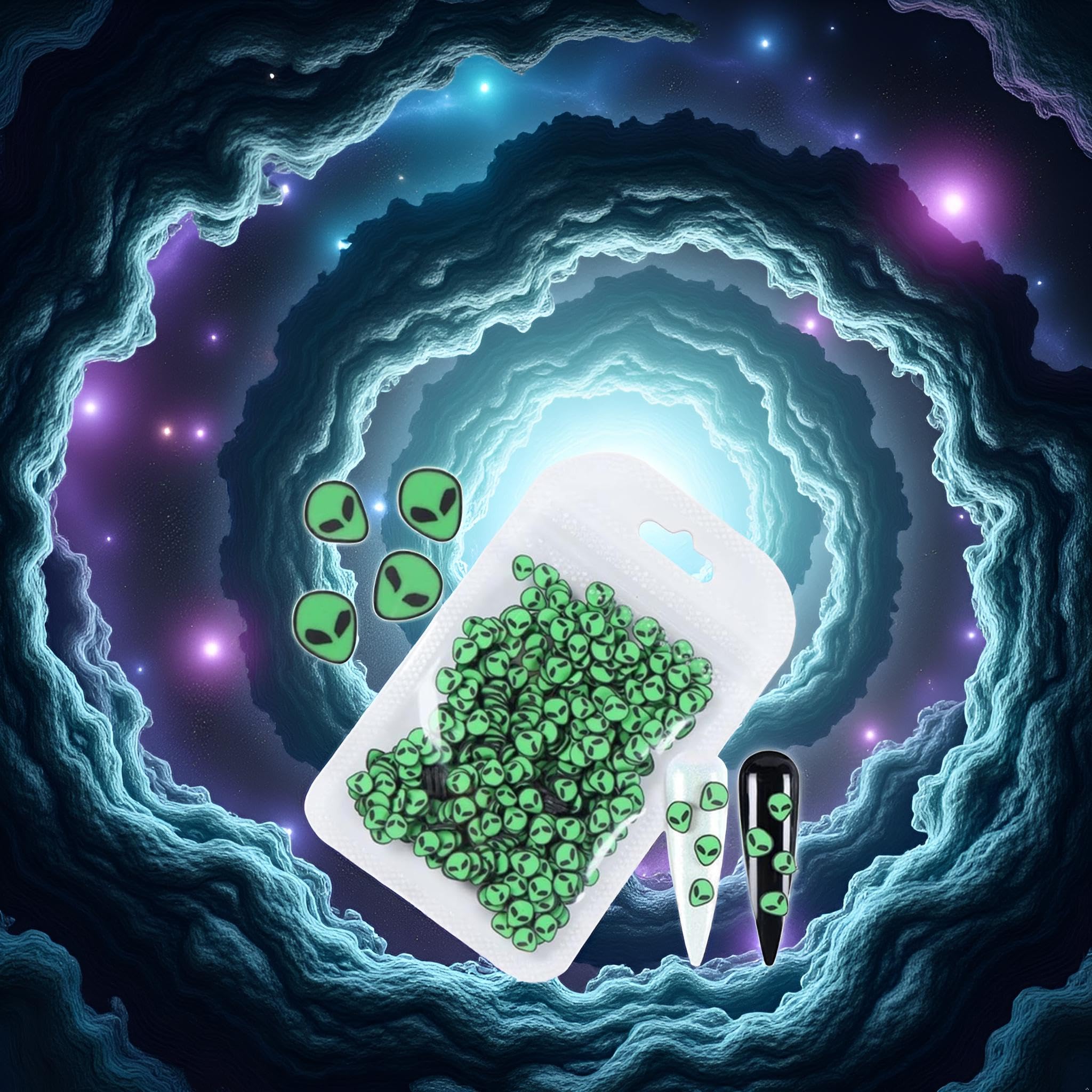 Detailed view of extraterrestrial nail accessories in pouch
