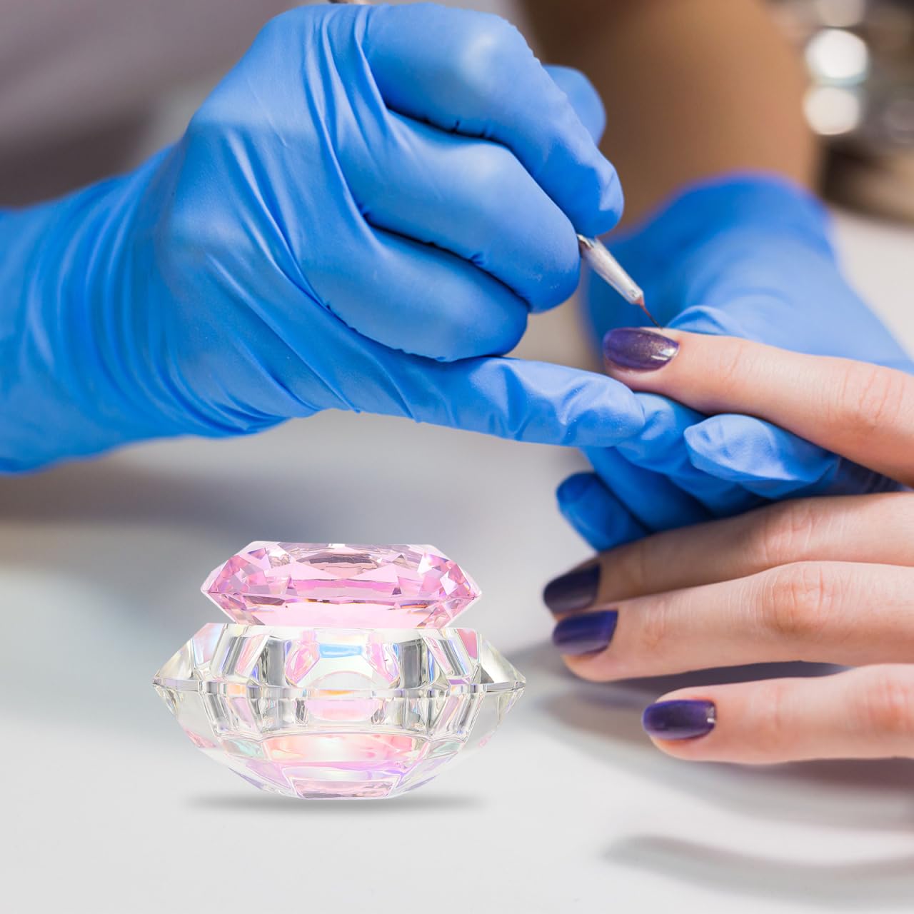 Professional nail art glassware with pink diamond lid